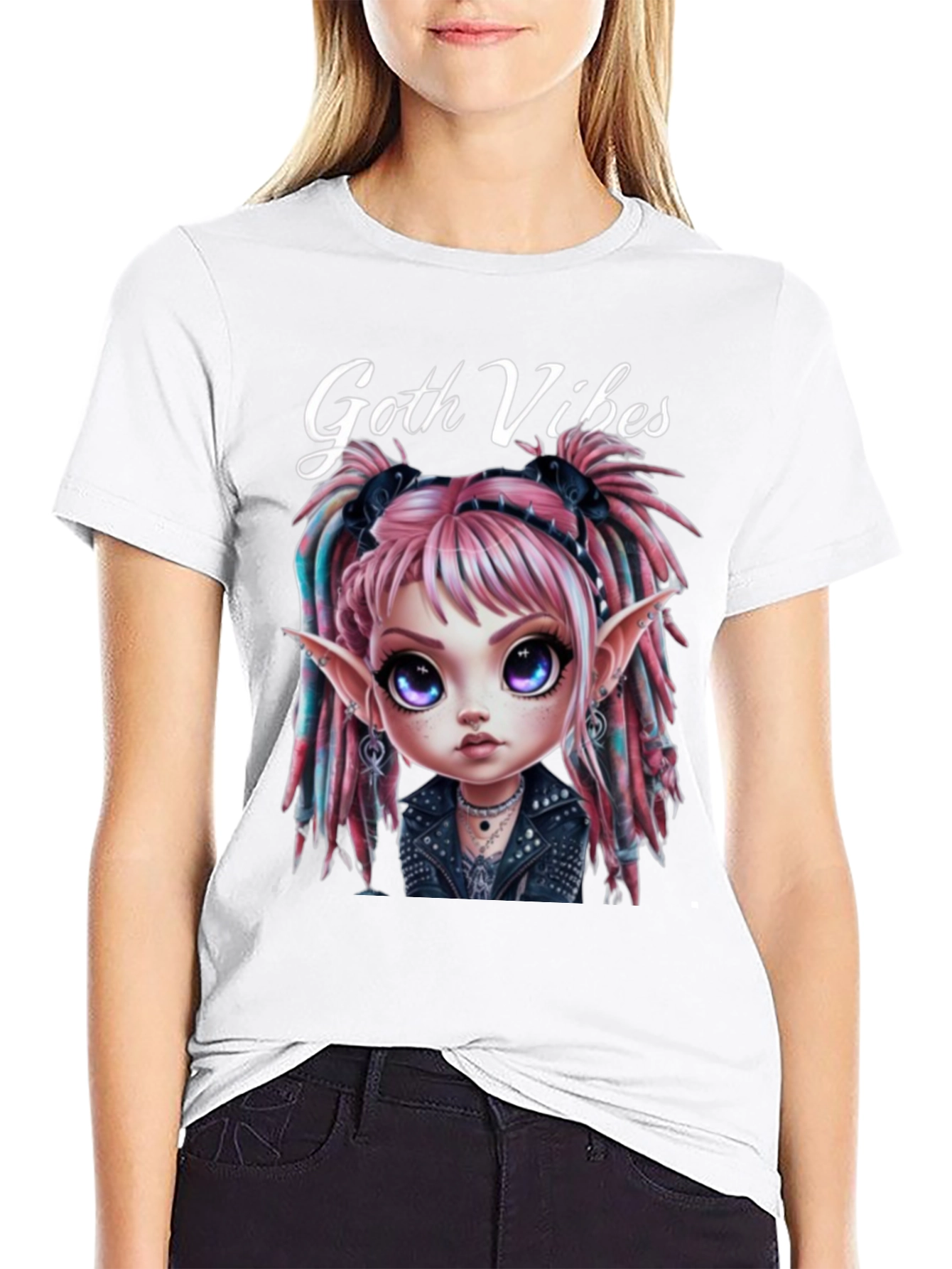 Camiseta Negra Goth Vibes Estilo Anime