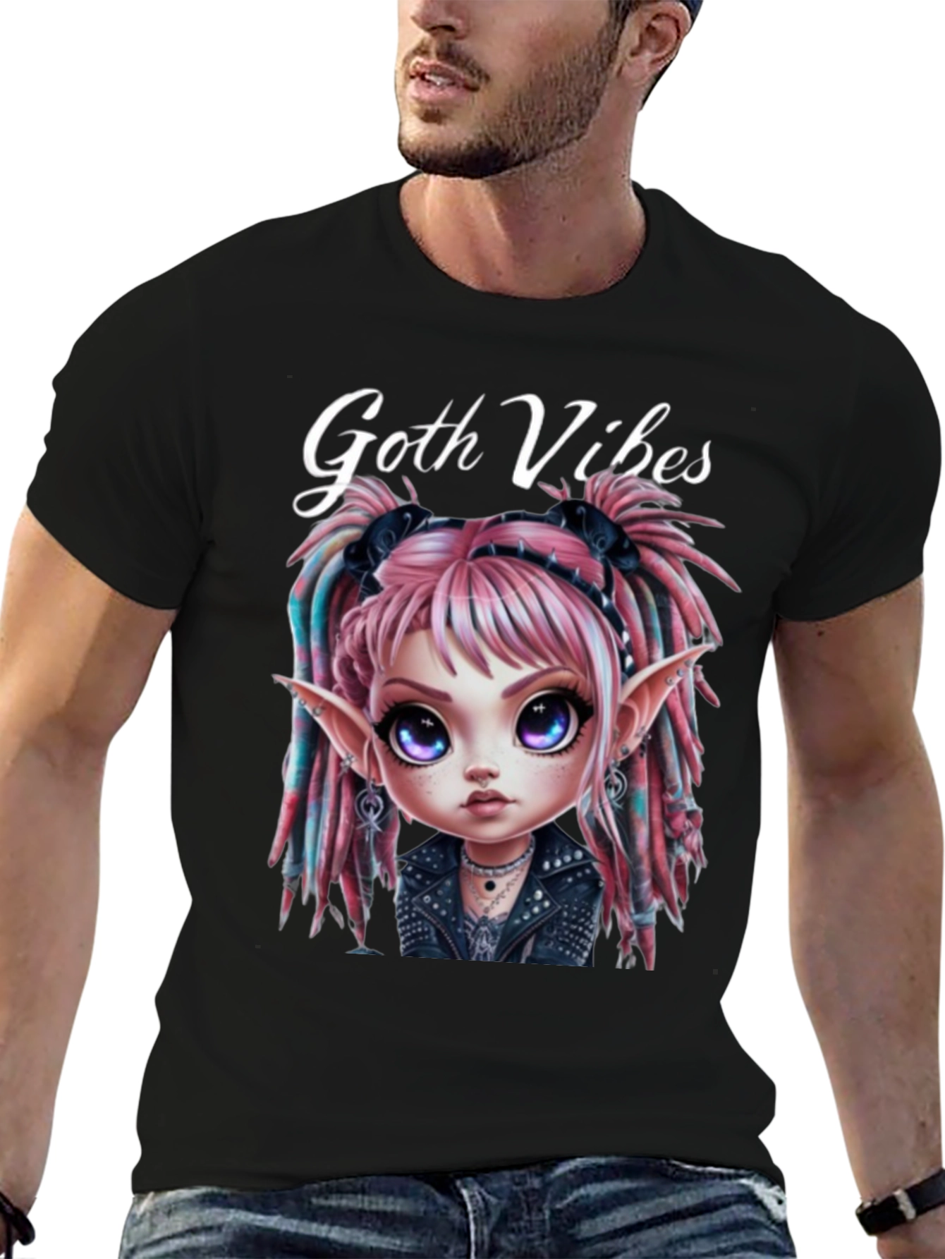 Camiseta Negra Goth Vibes Estilo Anime