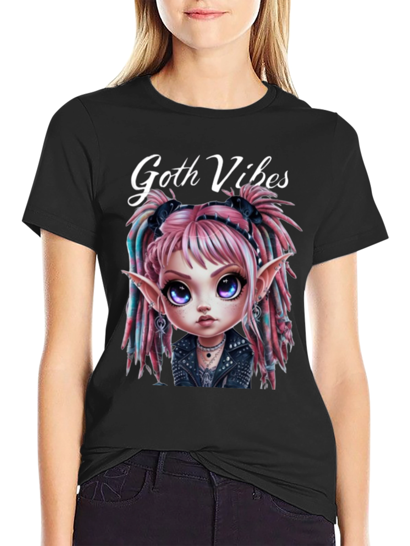 Camiseta Negra Goth Vibes Estilo Anime