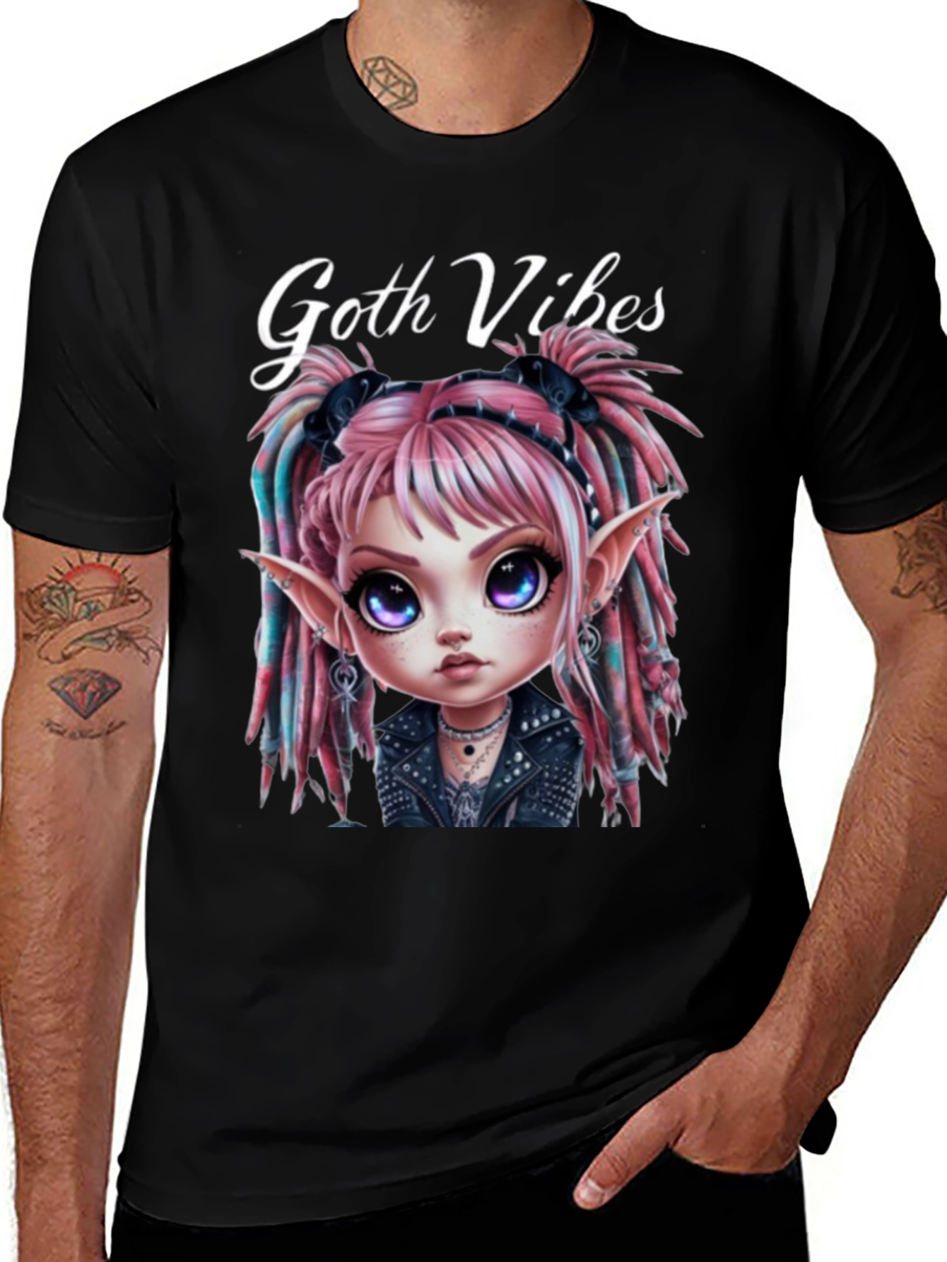 Camiseta Negra Goth Vibes Estilo Anime