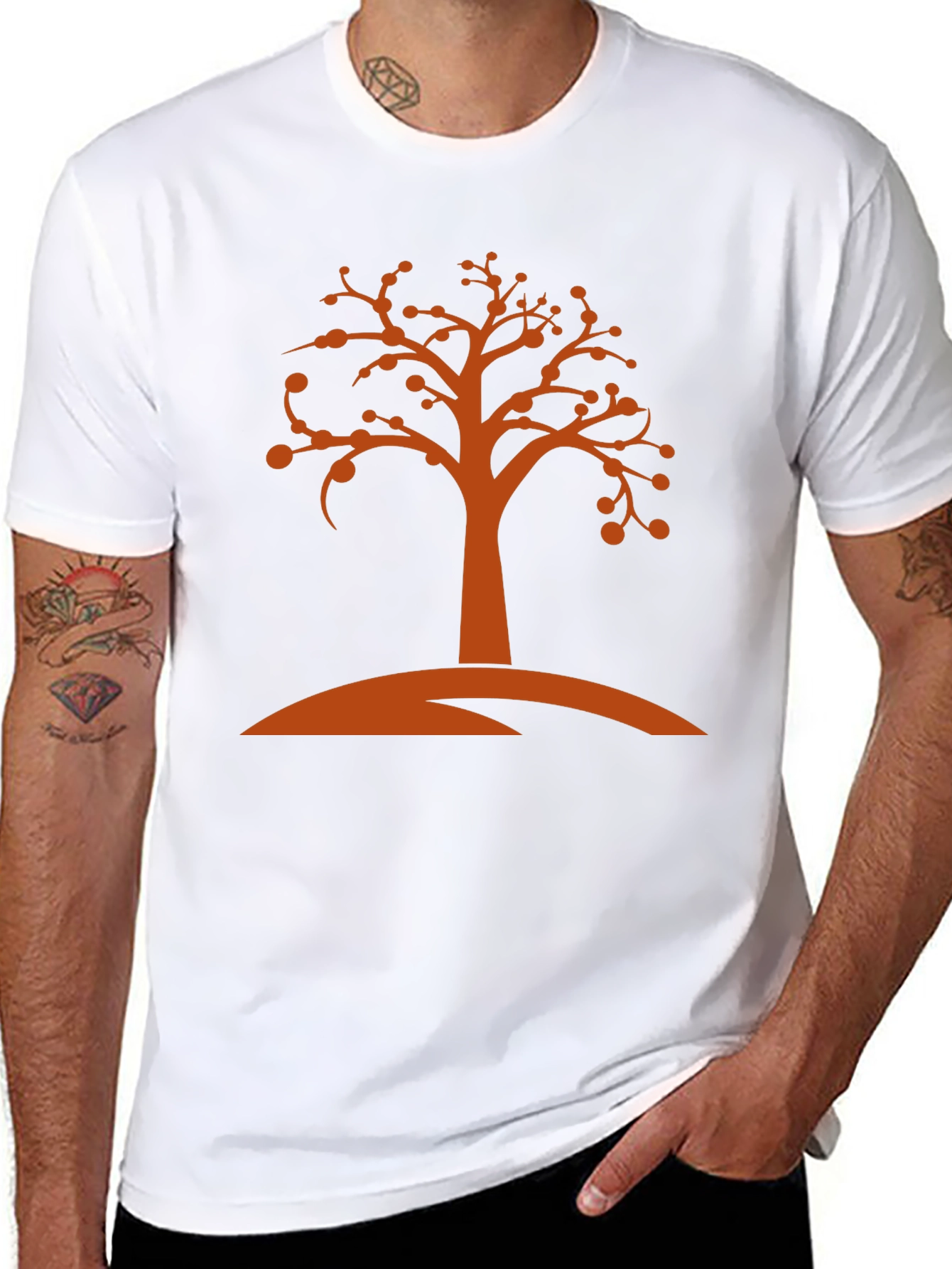 Camiseta Negra con Diseño de Árbol Naranja
