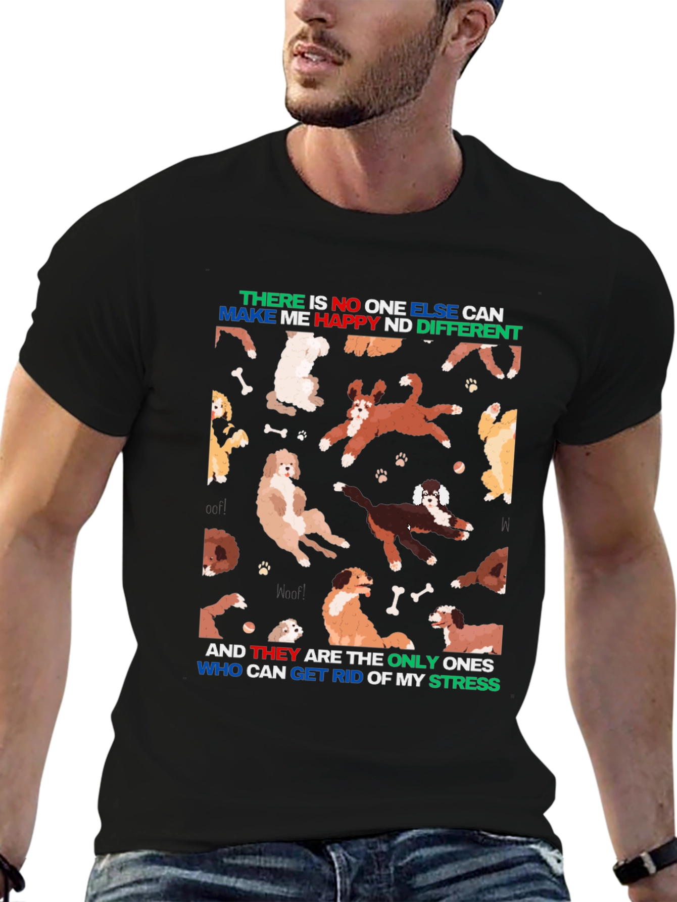 Camiseta Negra Diseño Perros y Frase Motivacional