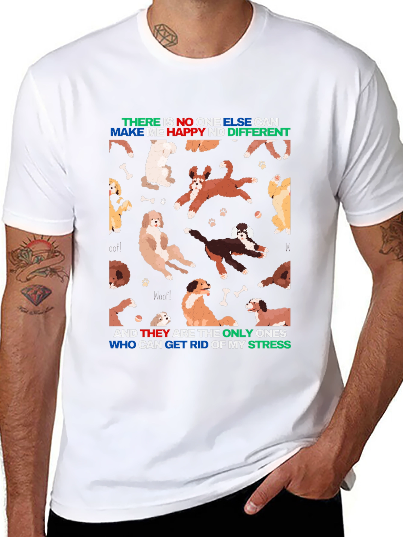 Camiseta Negra Diseño Perros y Frase Motivacional