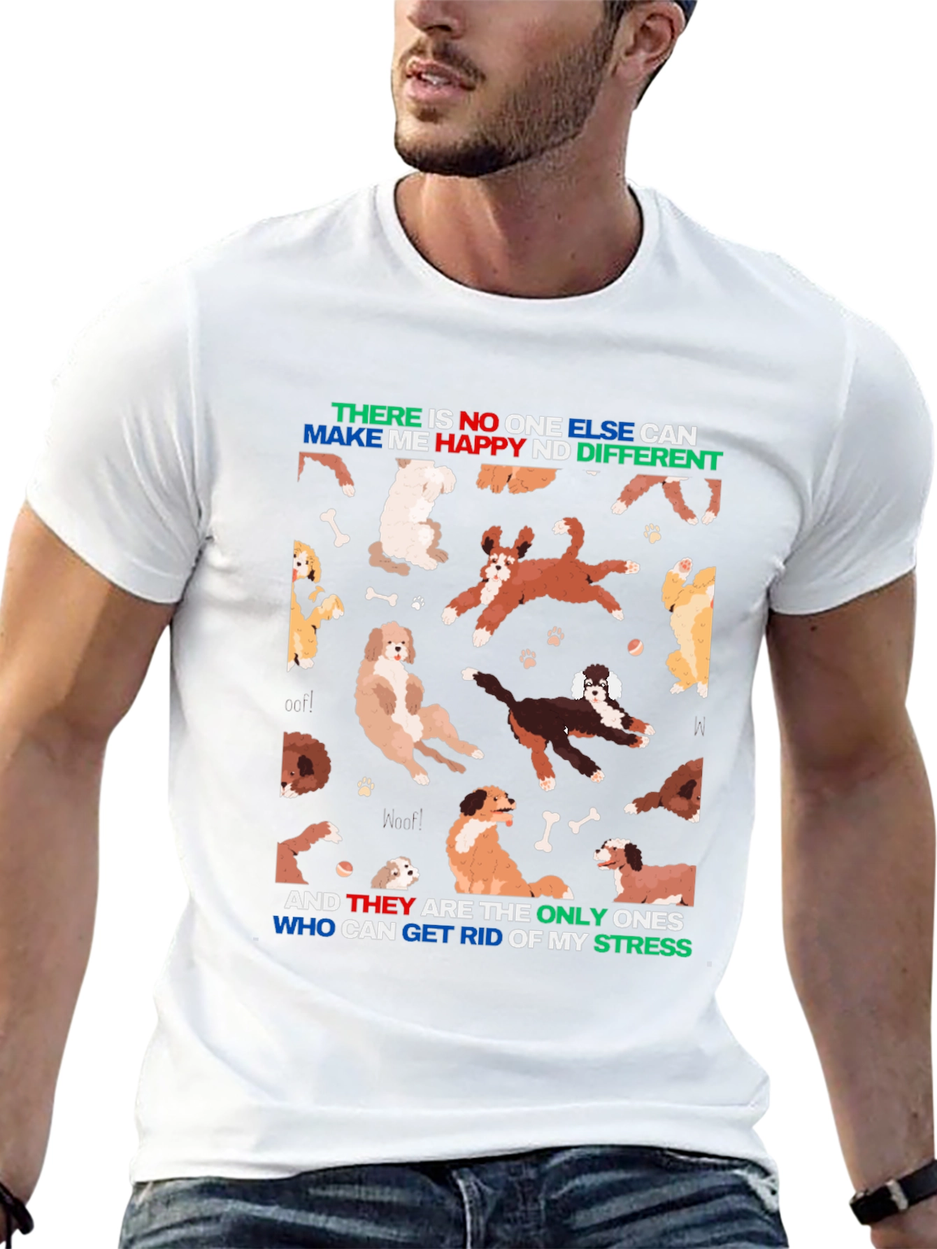 Camiseta Negra Diseño Perros y Frase Motivacional