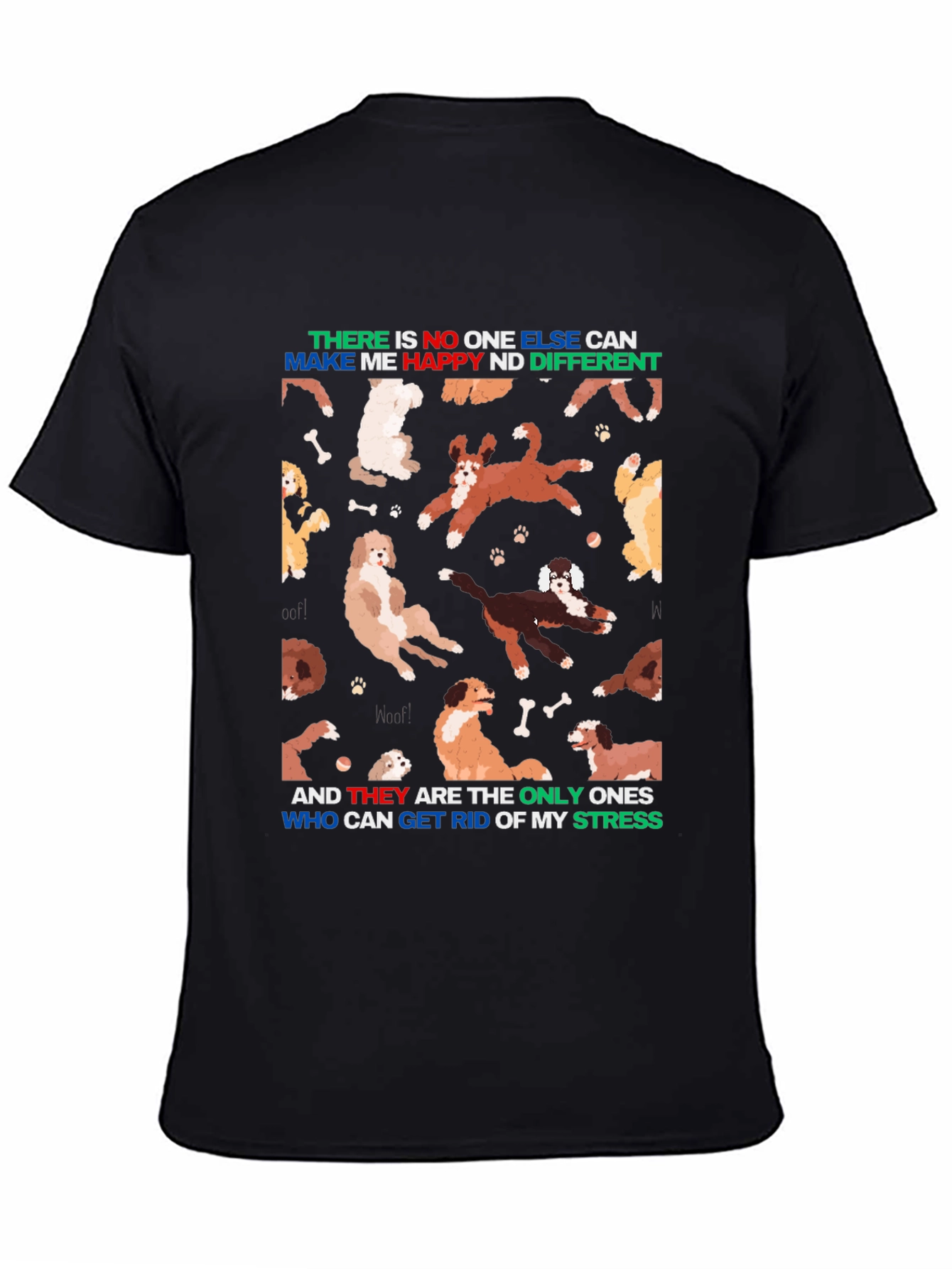 Camiseta Negra Diseño Perros y Frase Motivacional
