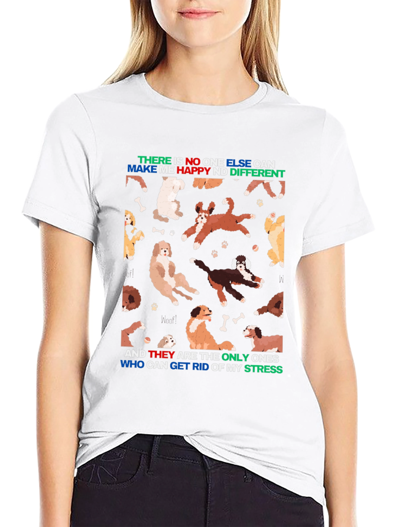 Camiseta Negra Diseño Perros y Frase Motivacional