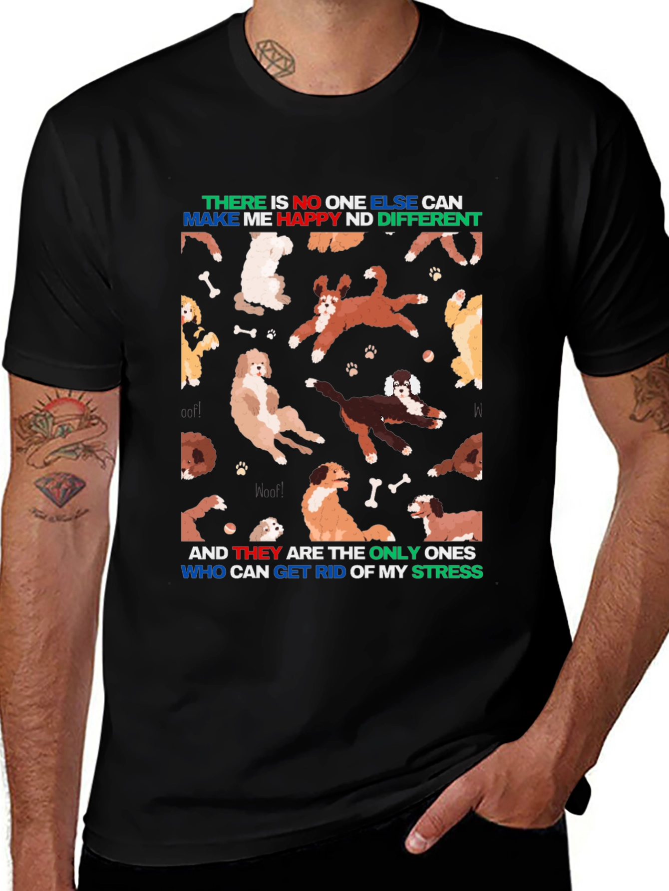 Camiseta Negra Diseño Perros y Frase Motivacional