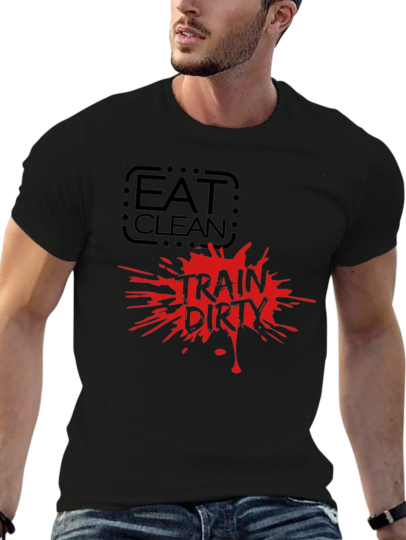 Camiseta Negra Hombre Eat Clean Train Dirty