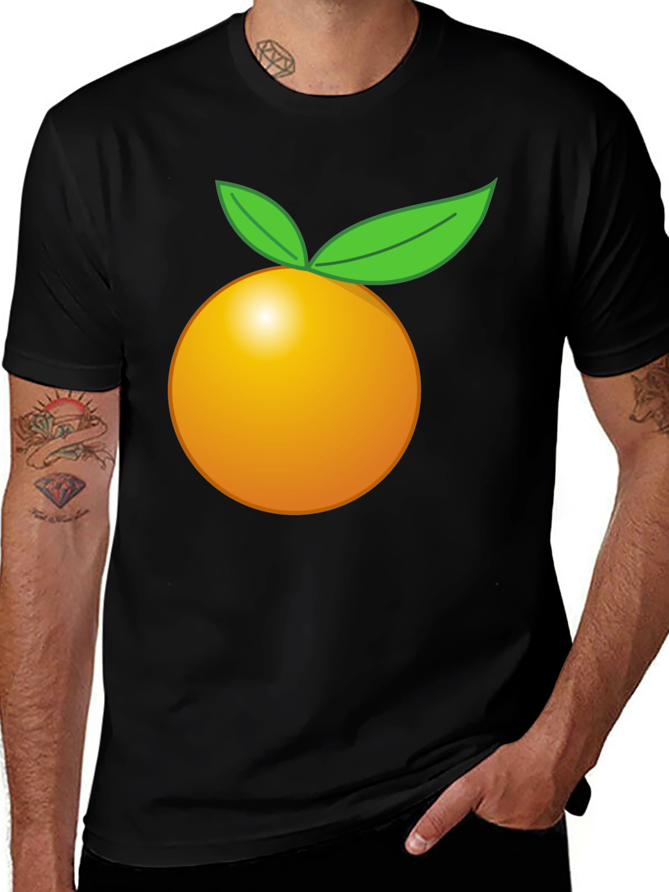 Camiseta Negra con Diseño de Naranja Frutal