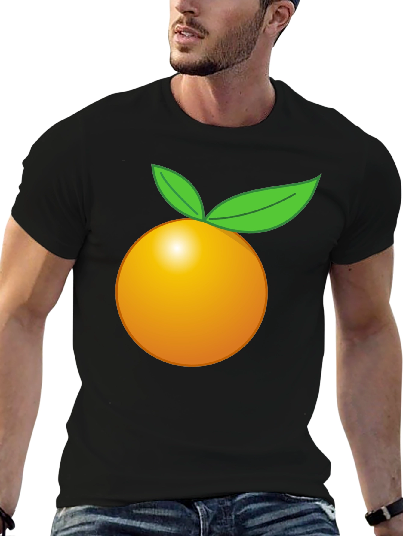 Camiseta Negra con Diseño de Naranja Frutal