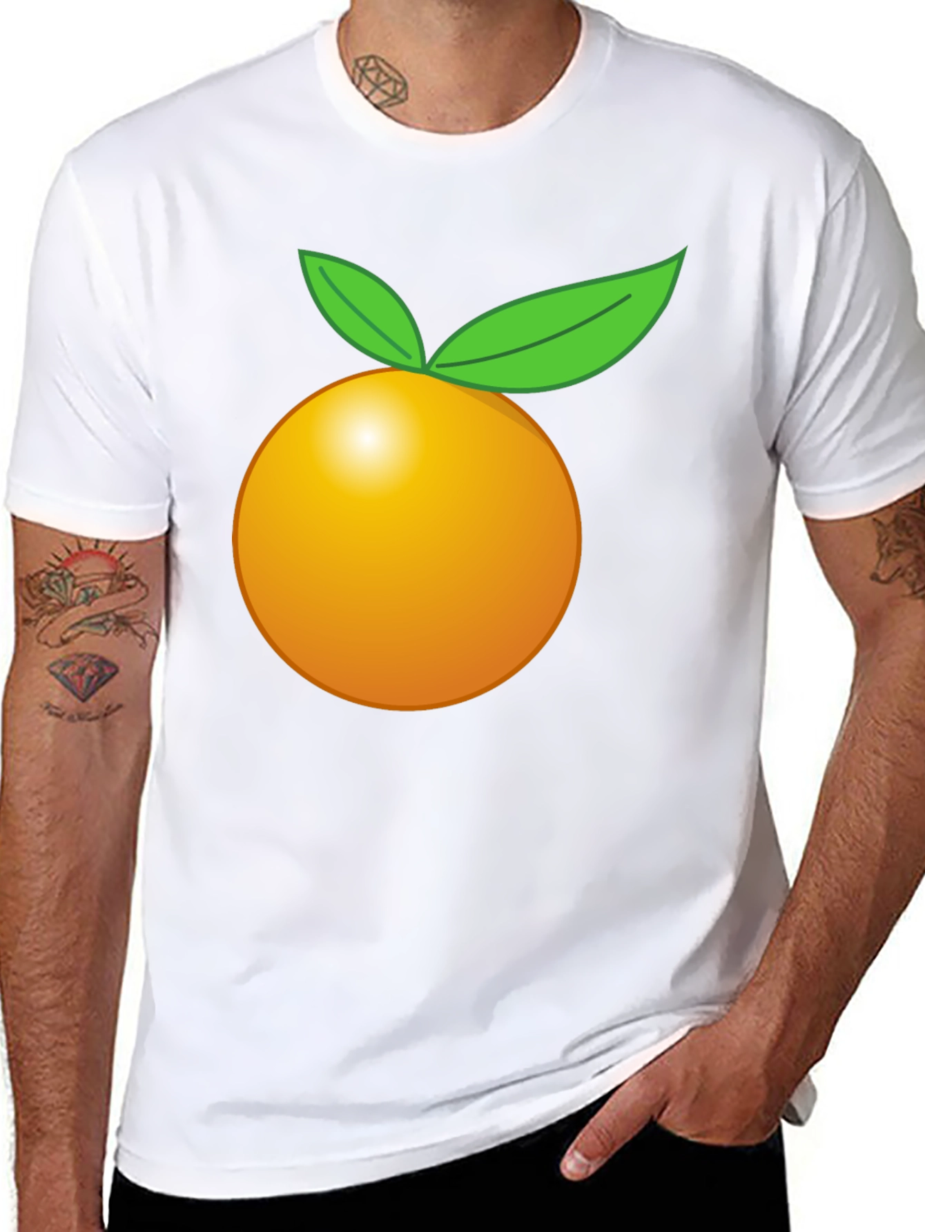 Camiseta Negra con Diseño de Naranja Frutal