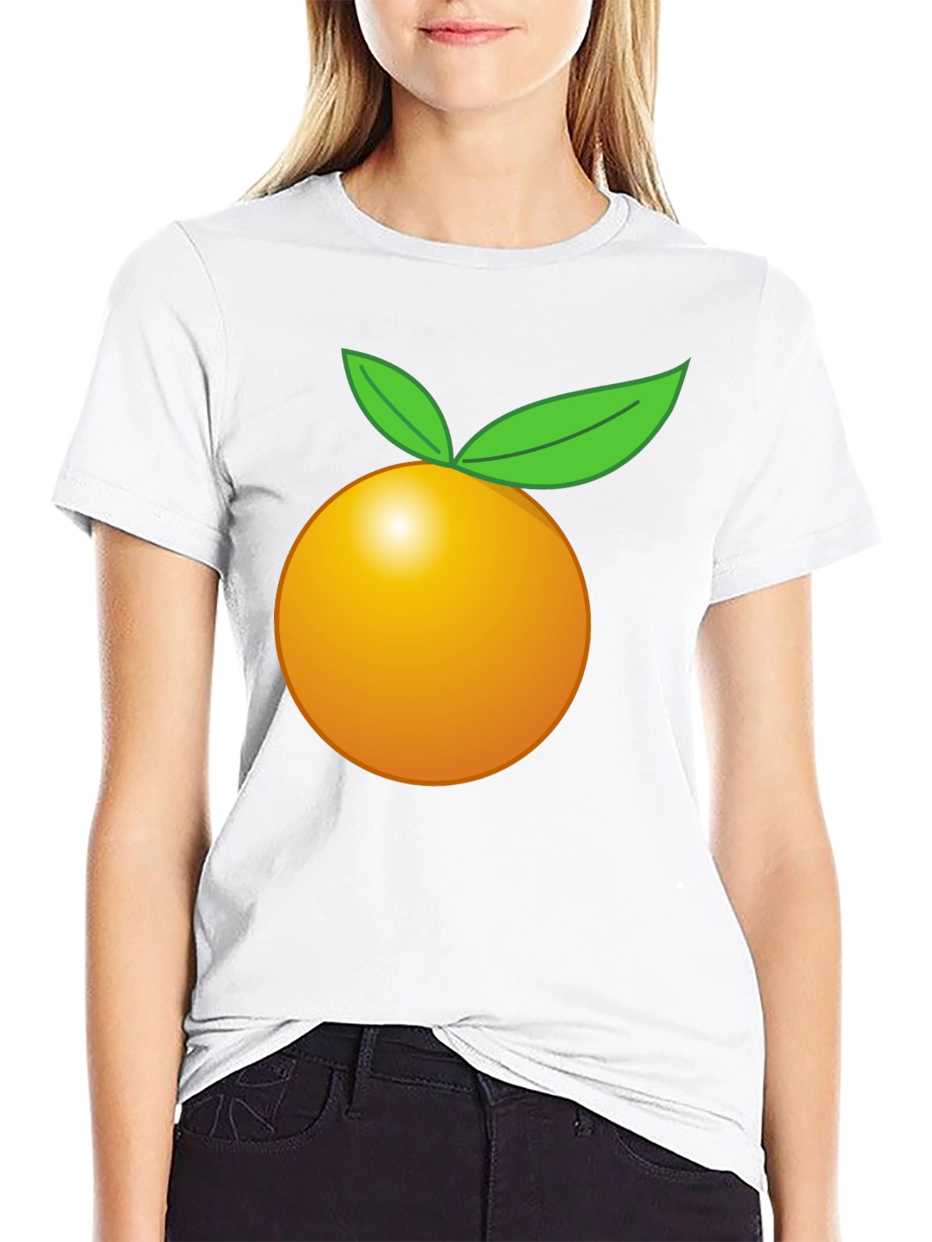 Camiseta Negra con Diseño de Naranja Frutal