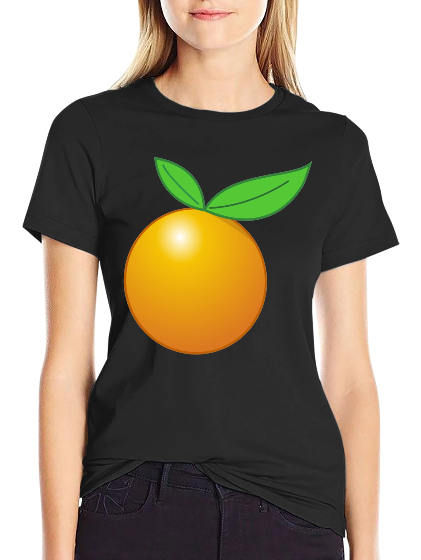 Camiseta Negra con Diseño de Naranja Frutal