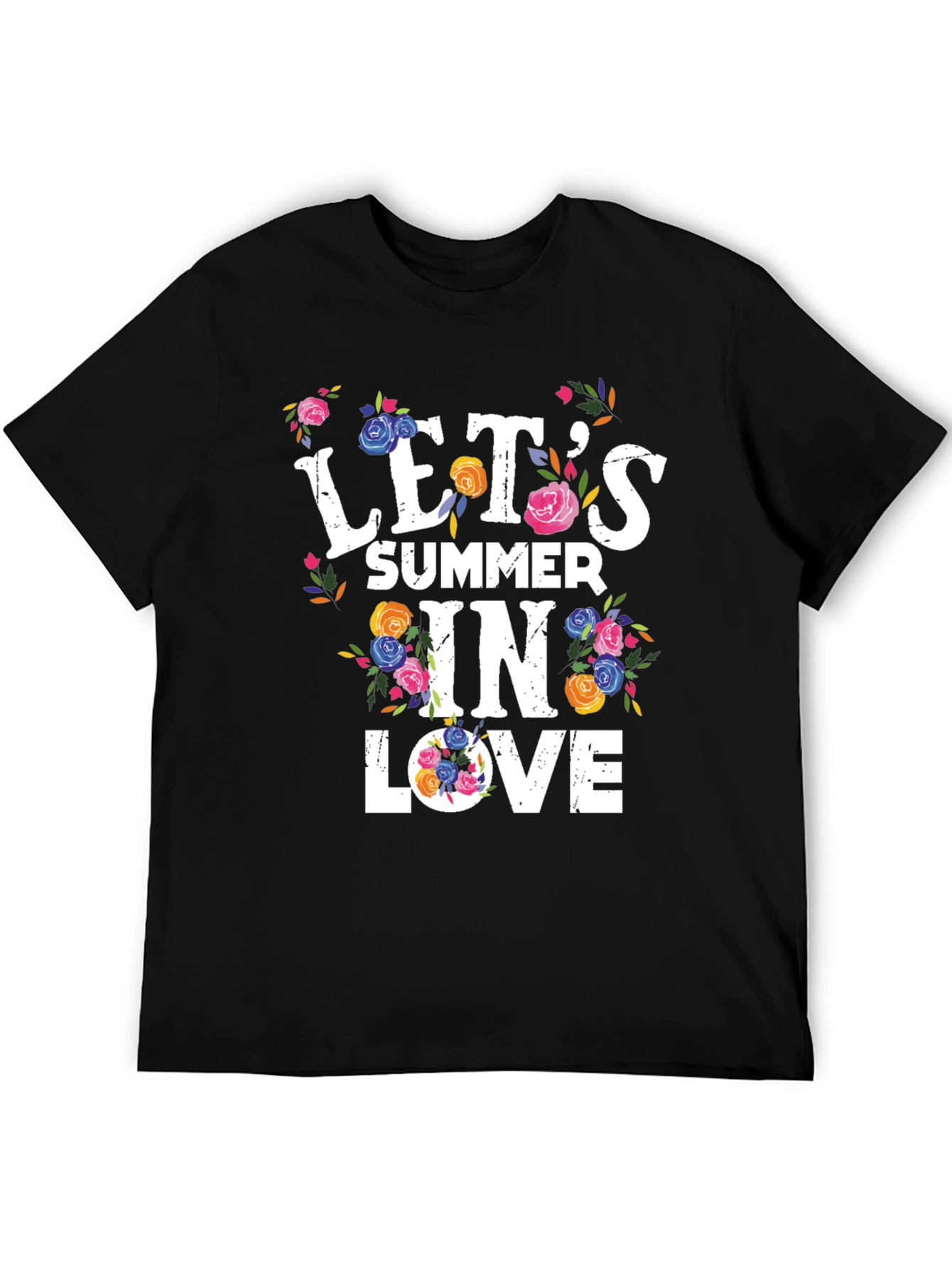 Camiseta Negra Estampada Floral Lets Summer in Love