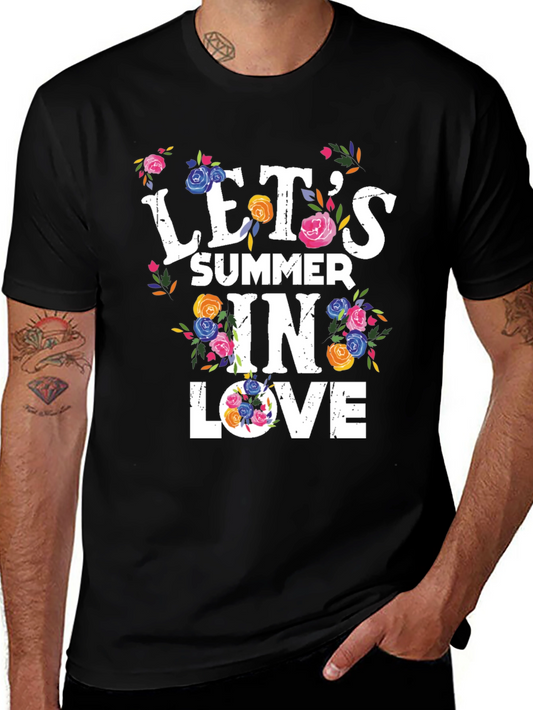 Camiseta Negra Estampada Floral Lets Summer in Love