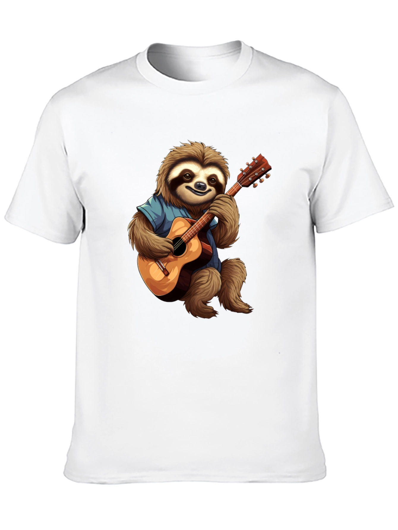 Camiseta Negra con Diseño de Perezoso Guitarrista
