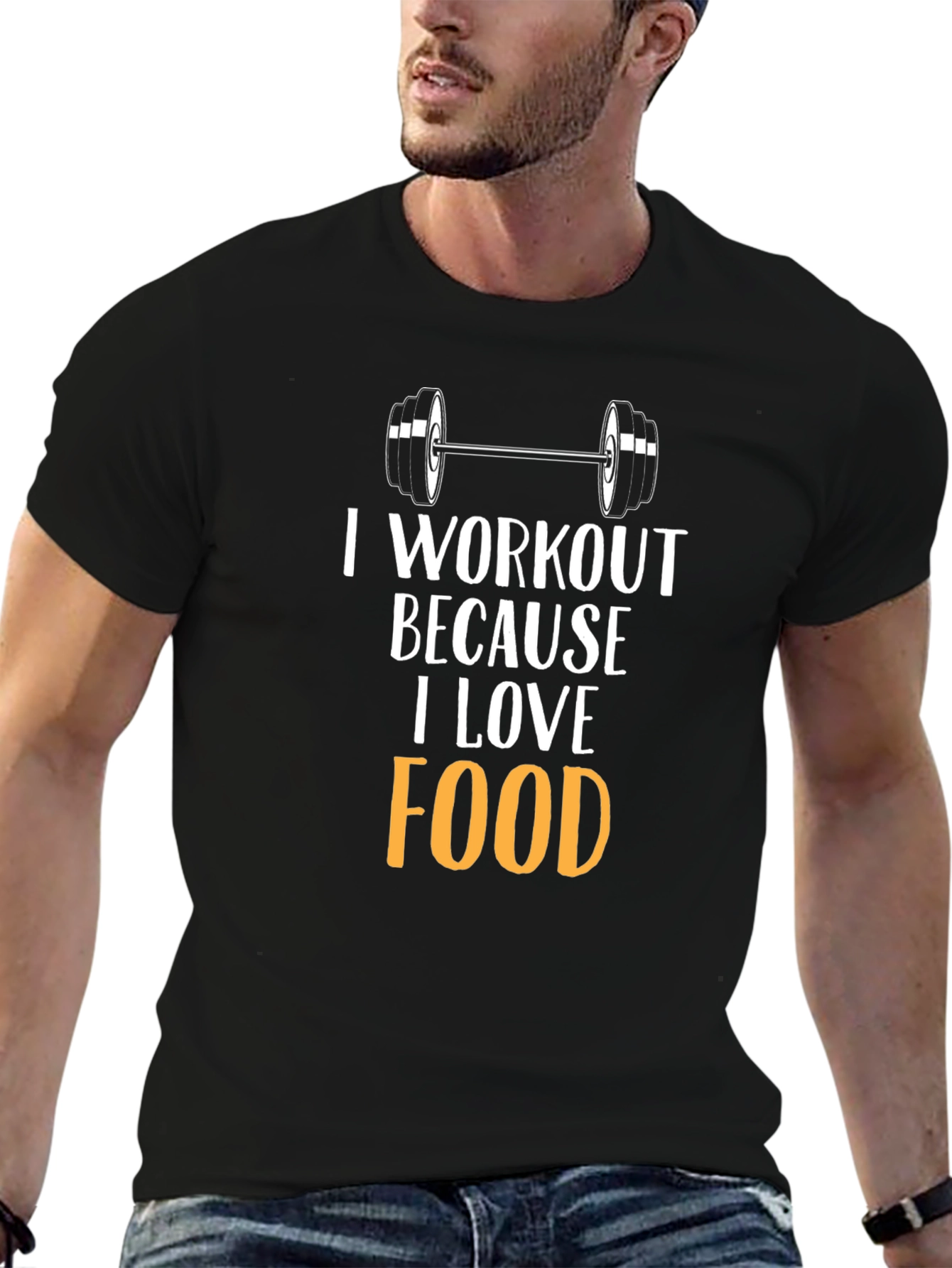 Camiseta Negra: Amo la Comida Entreno por Ella