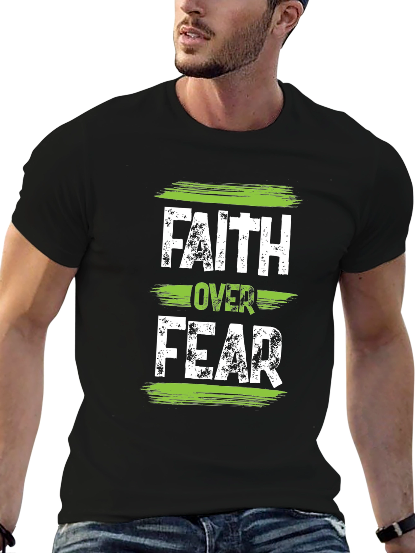 Camiseta Negra: Fe Sobre Miedo - Estilo Casual