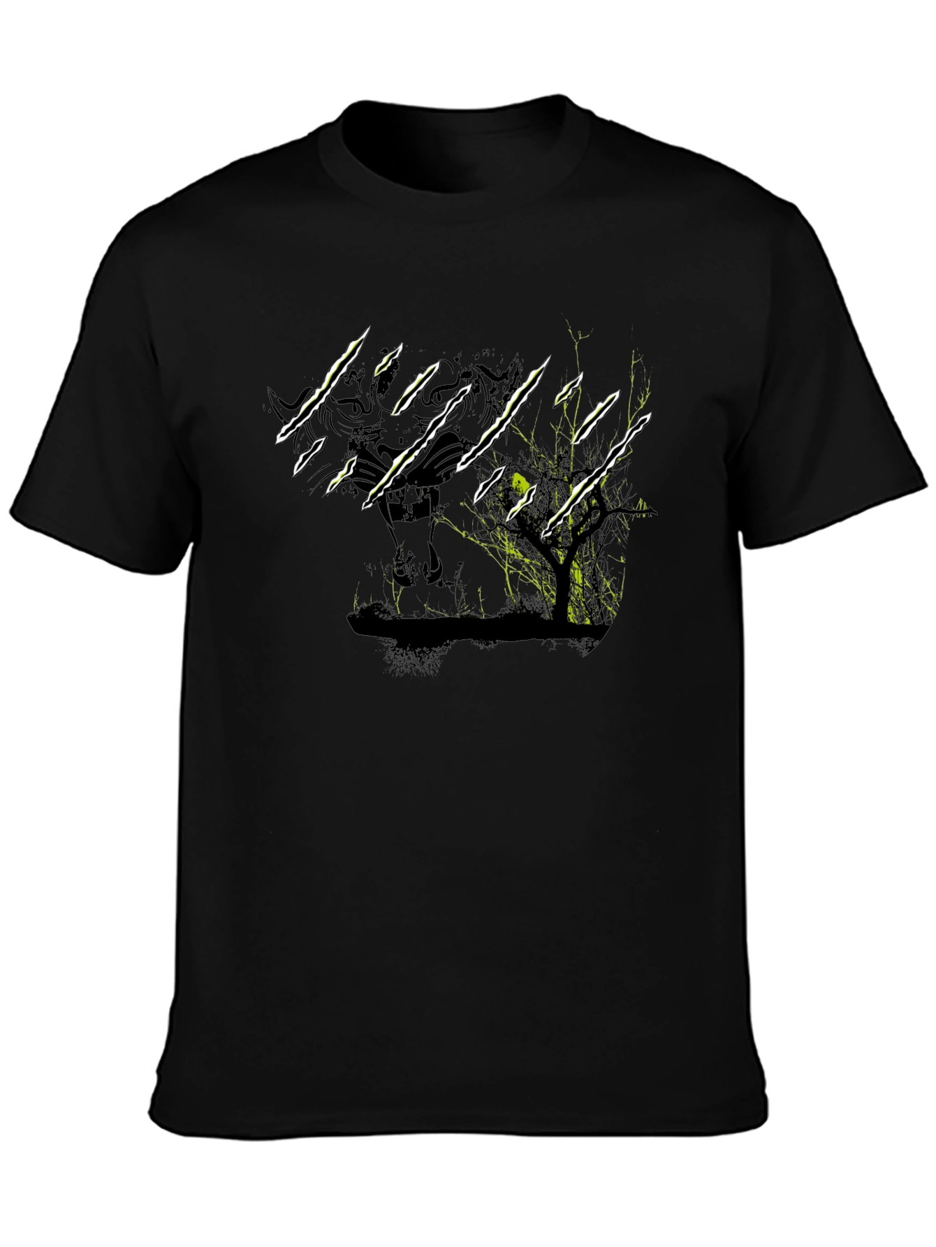 Camiseta Negra con Diseño de Tigre y Árbol
