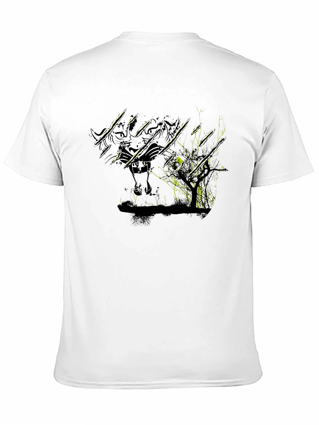 Camiseta Negra con Diseño de Tigre y Árbol