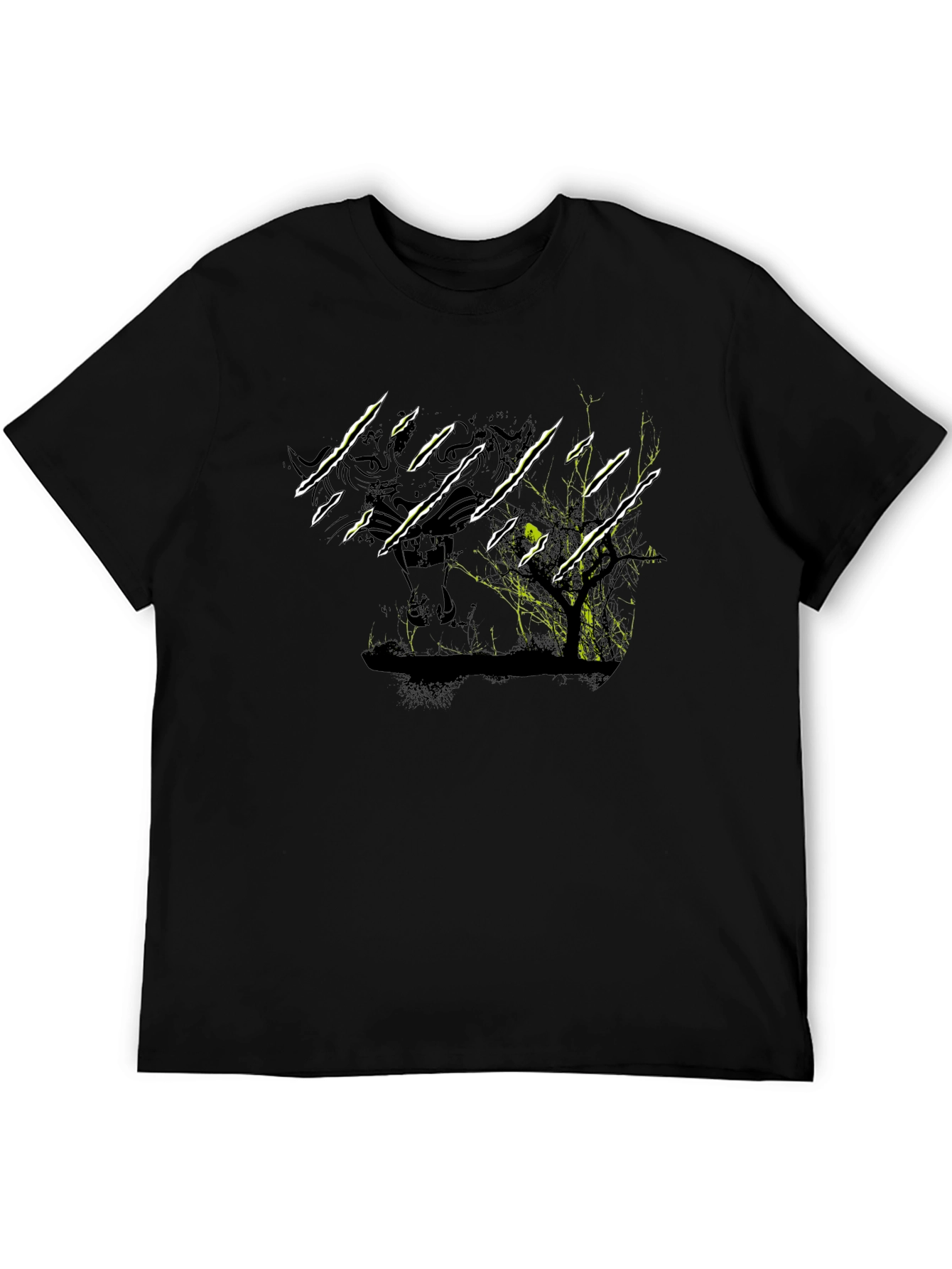 Camiseta Negra con Diseño de Tigre y Árbol