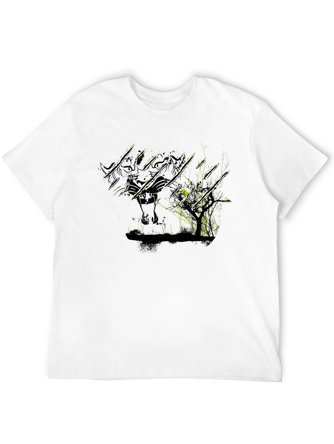 Camiseta Negra con Diseño de Tigre y Árbol