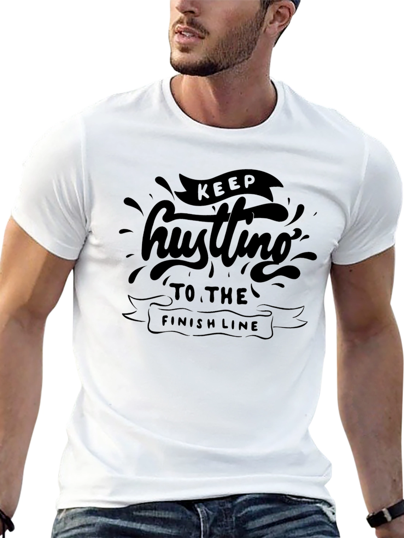 Camiseta Negra con Diseño Motivacional Keep Hustling