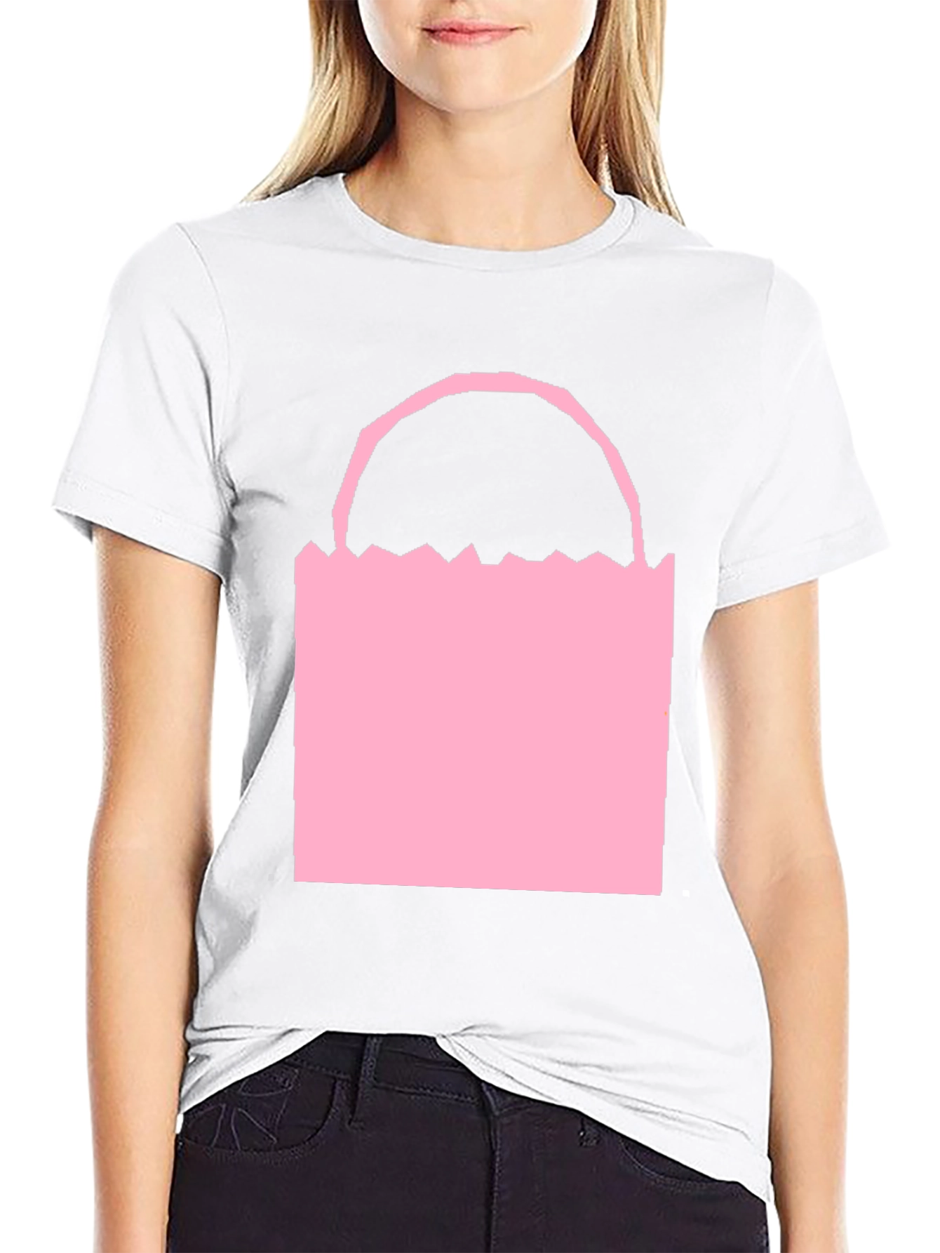 Camiseta Negra con Diseño de Bolsa Rosa