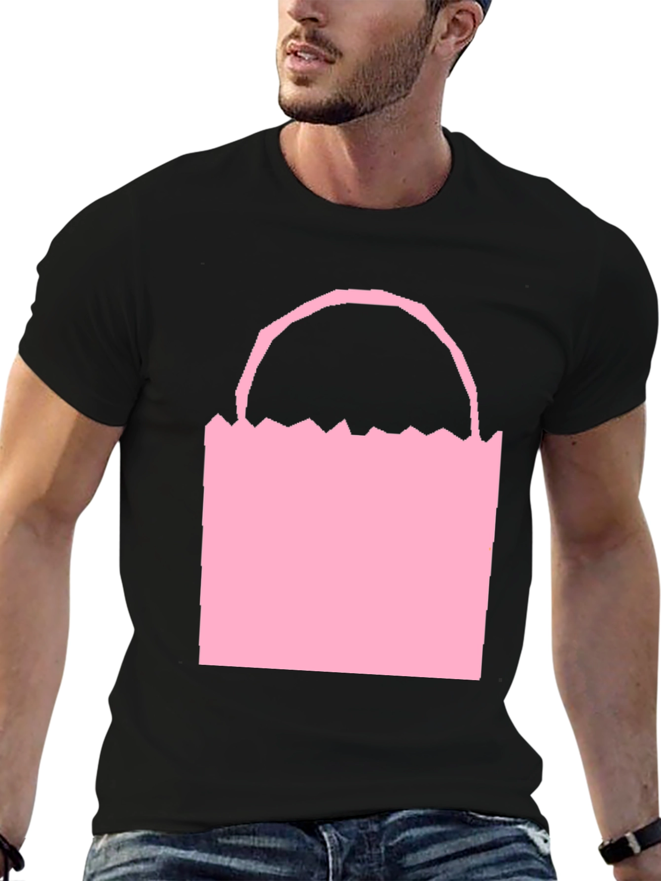 Camiseta Negra con Diseño de Bolsa Rosa