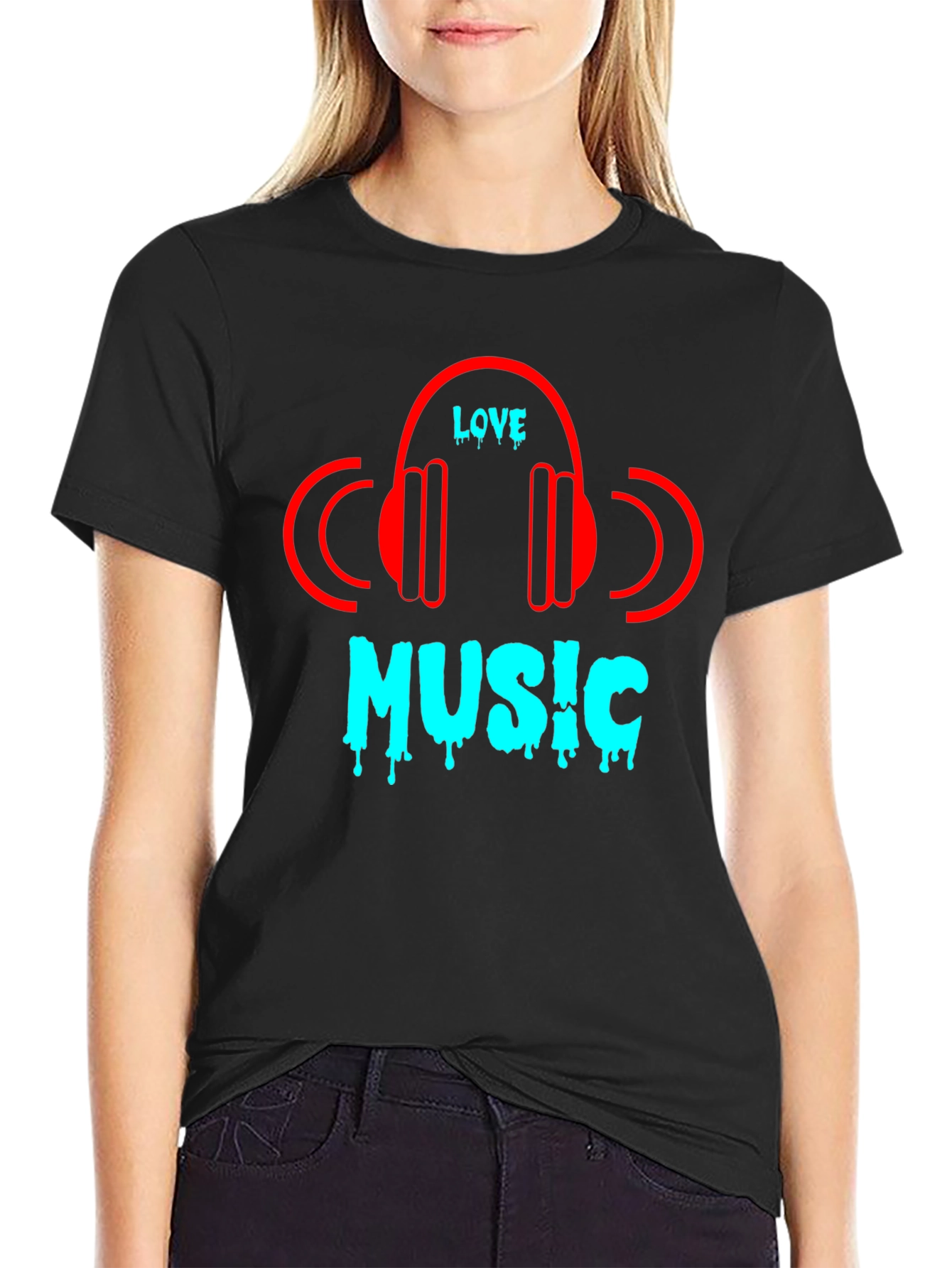 Camiseta Negra Love Music Diseño Moderno