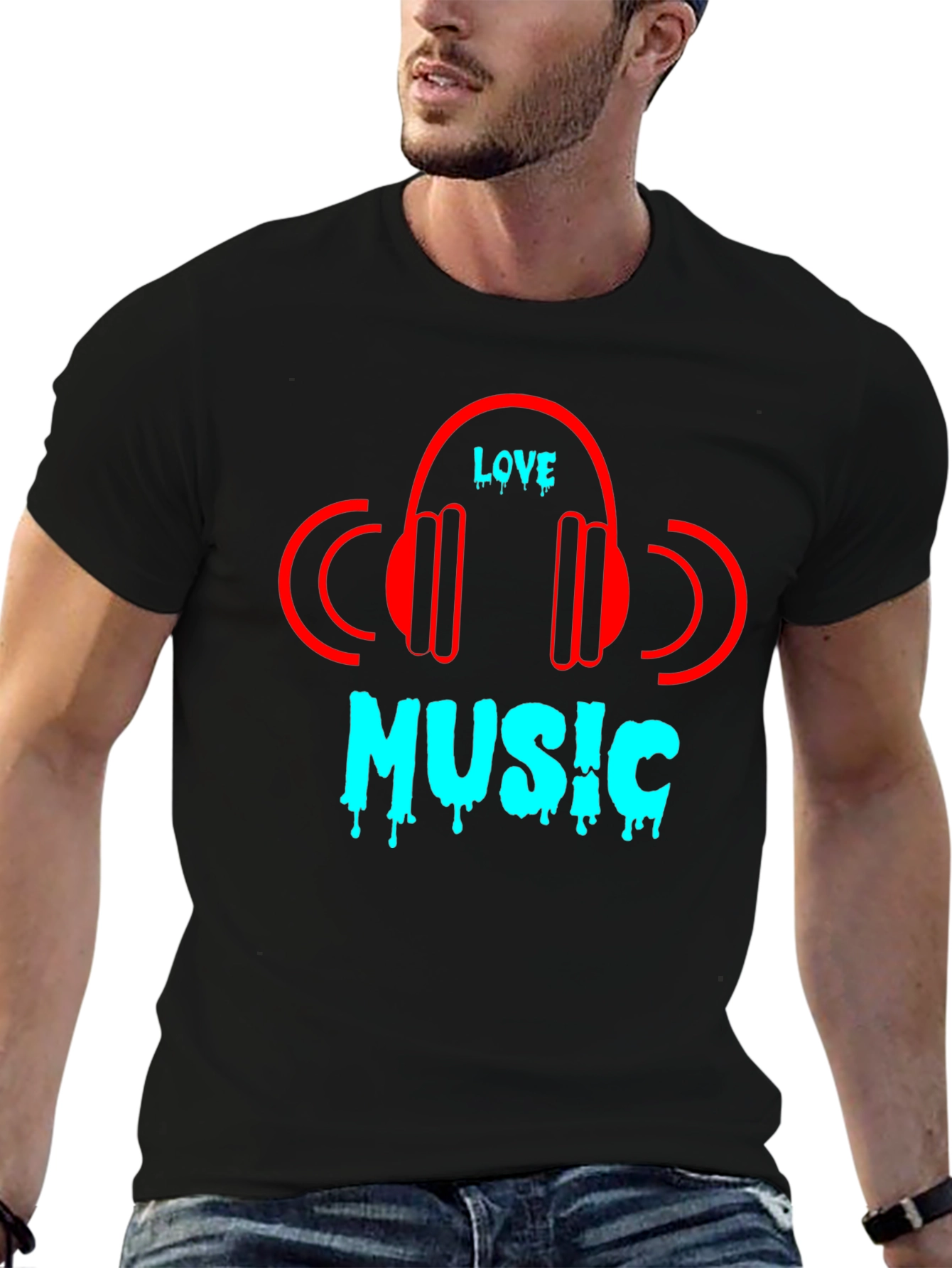 Camiseta Negra Love Music Diseño Moderno