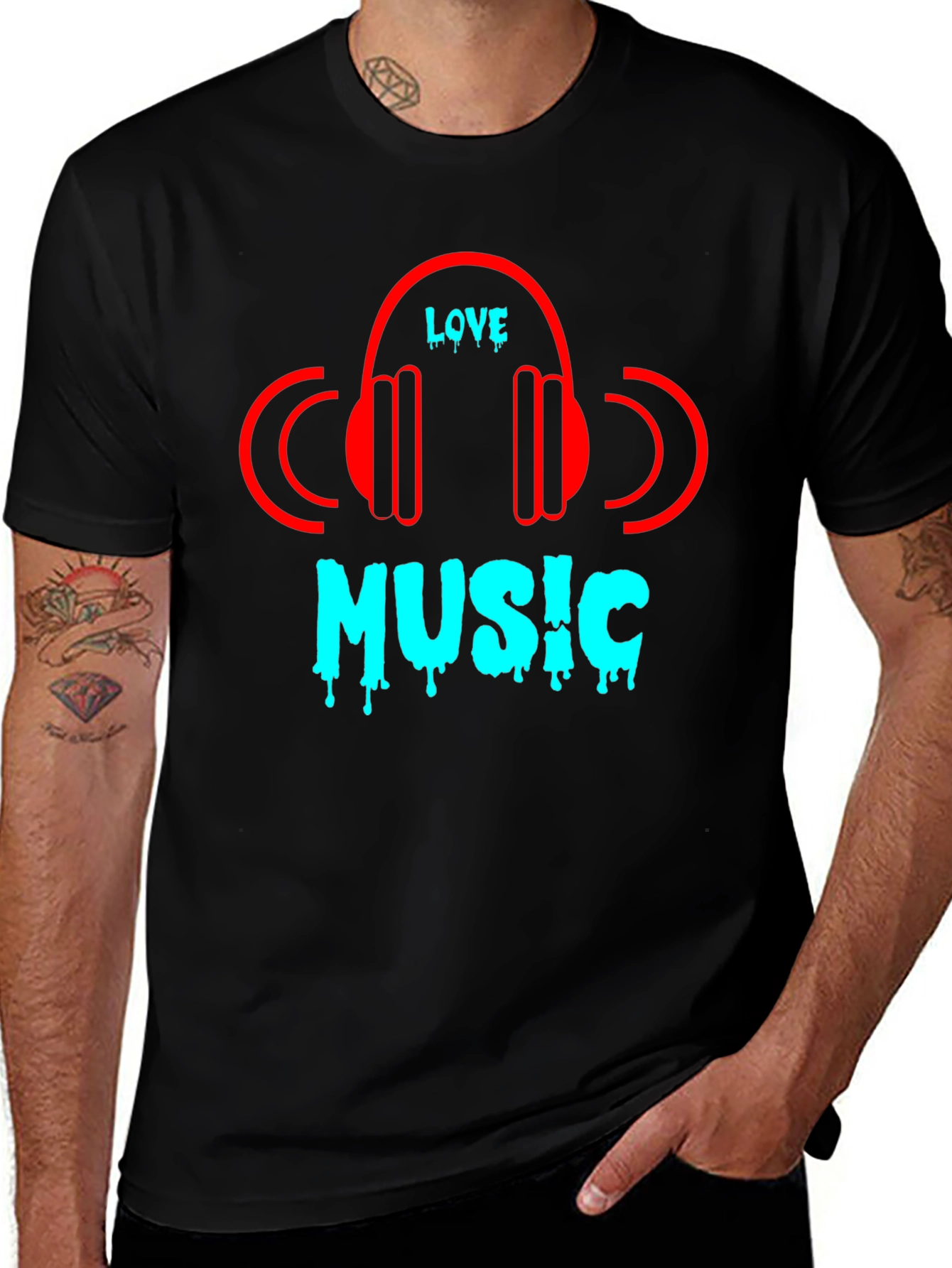 Camiseta Negra Love Music Diseño Moderno