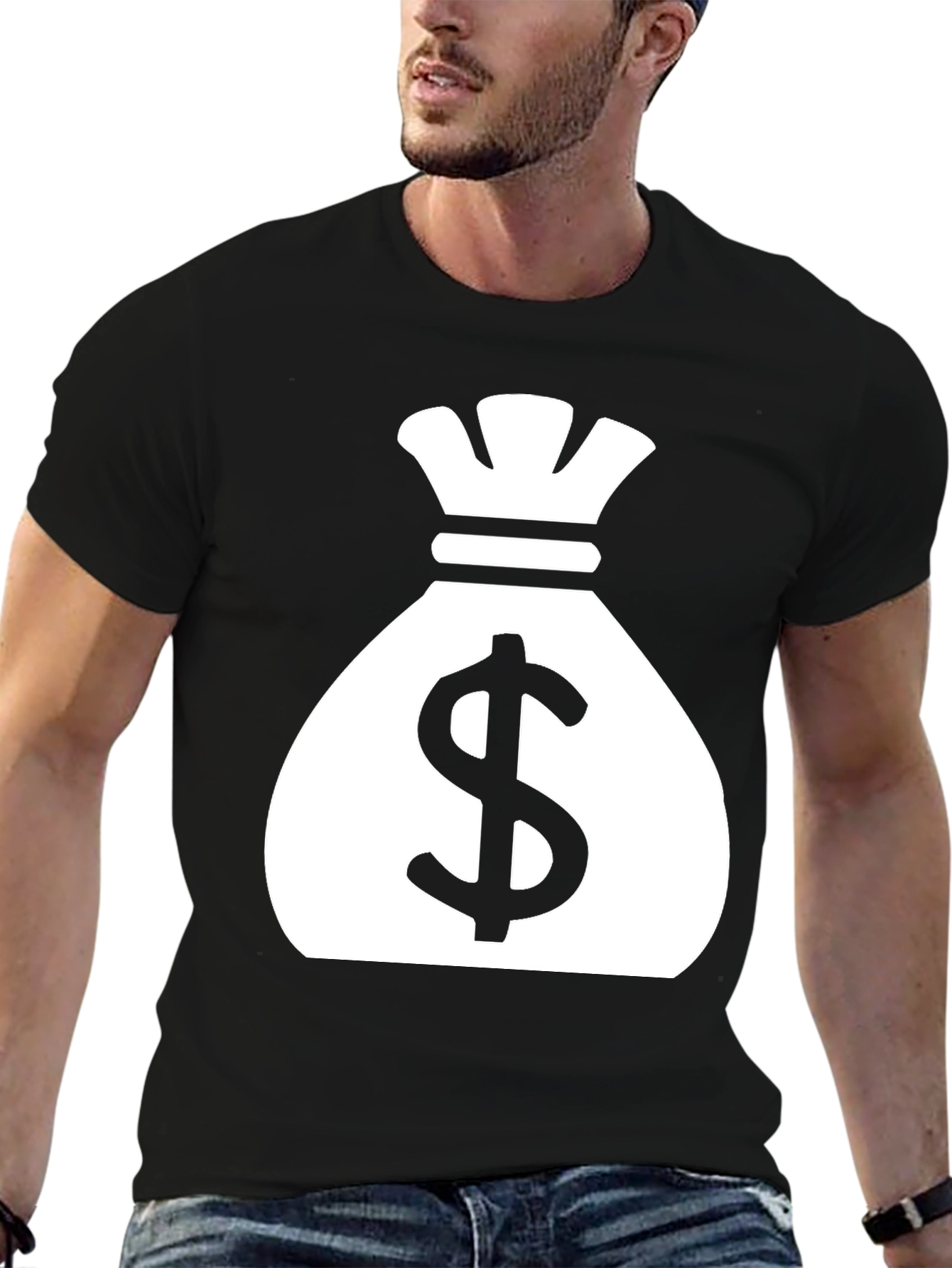 Camiseta Negra con Diseño de Saco de Dinero