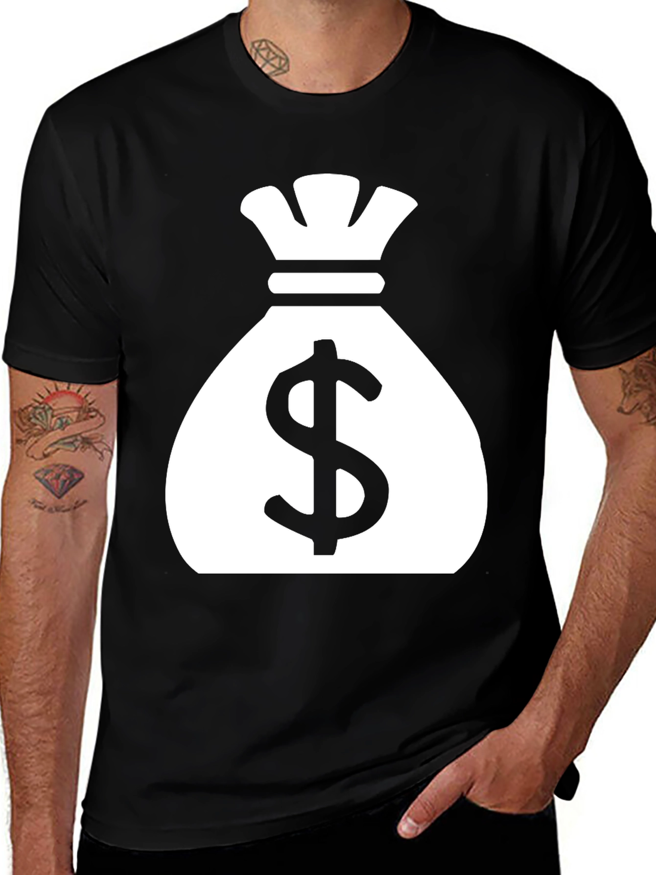 Camiseta Negra con Diseño de Saco de Dinero