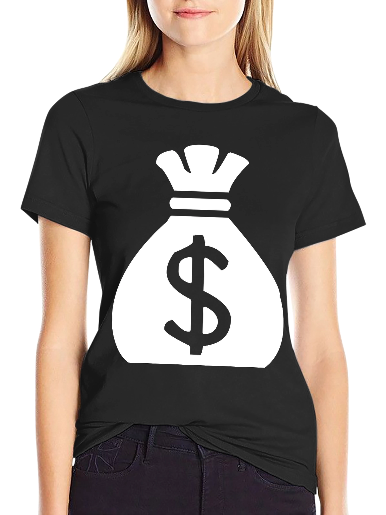 Camiseta Negra con Diseño de Saco de Dinero