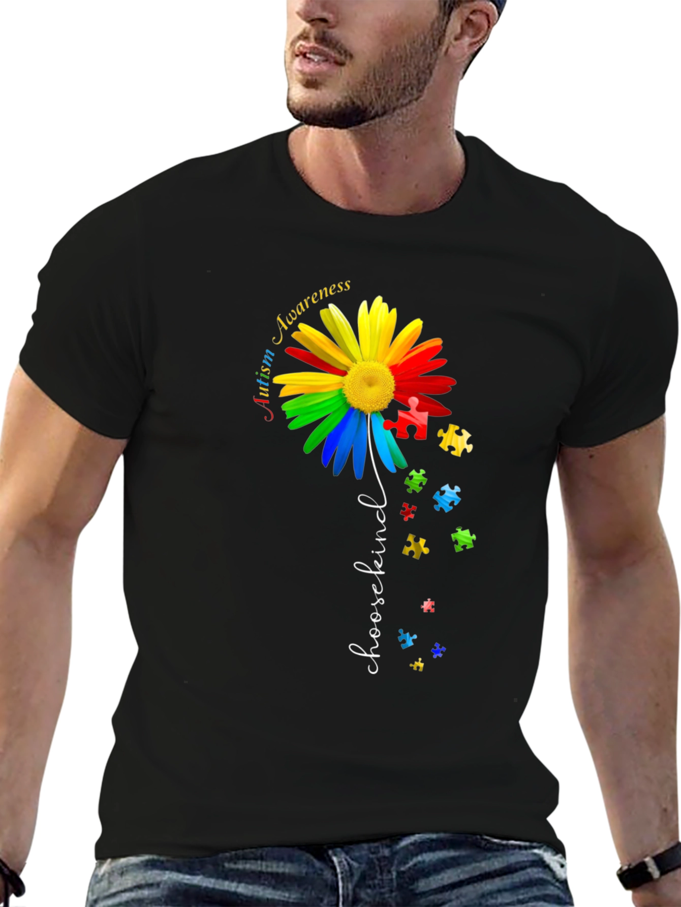 Camiseta Negra Con Diseño De Concienciación Sobre El Autismo