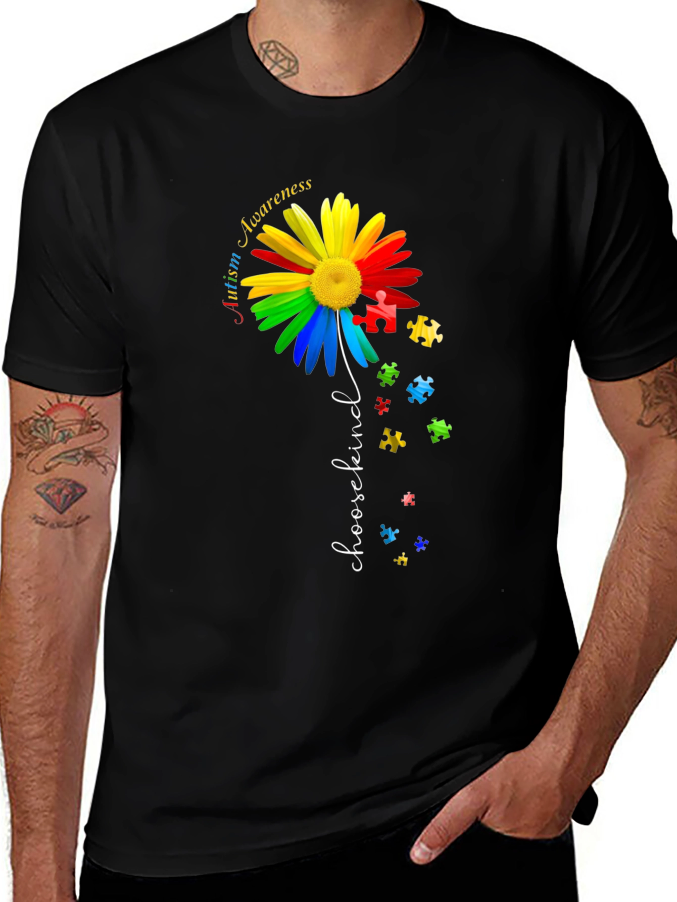 Camiseta Negra Con Diseño De Concienciación Sobre El Autismo