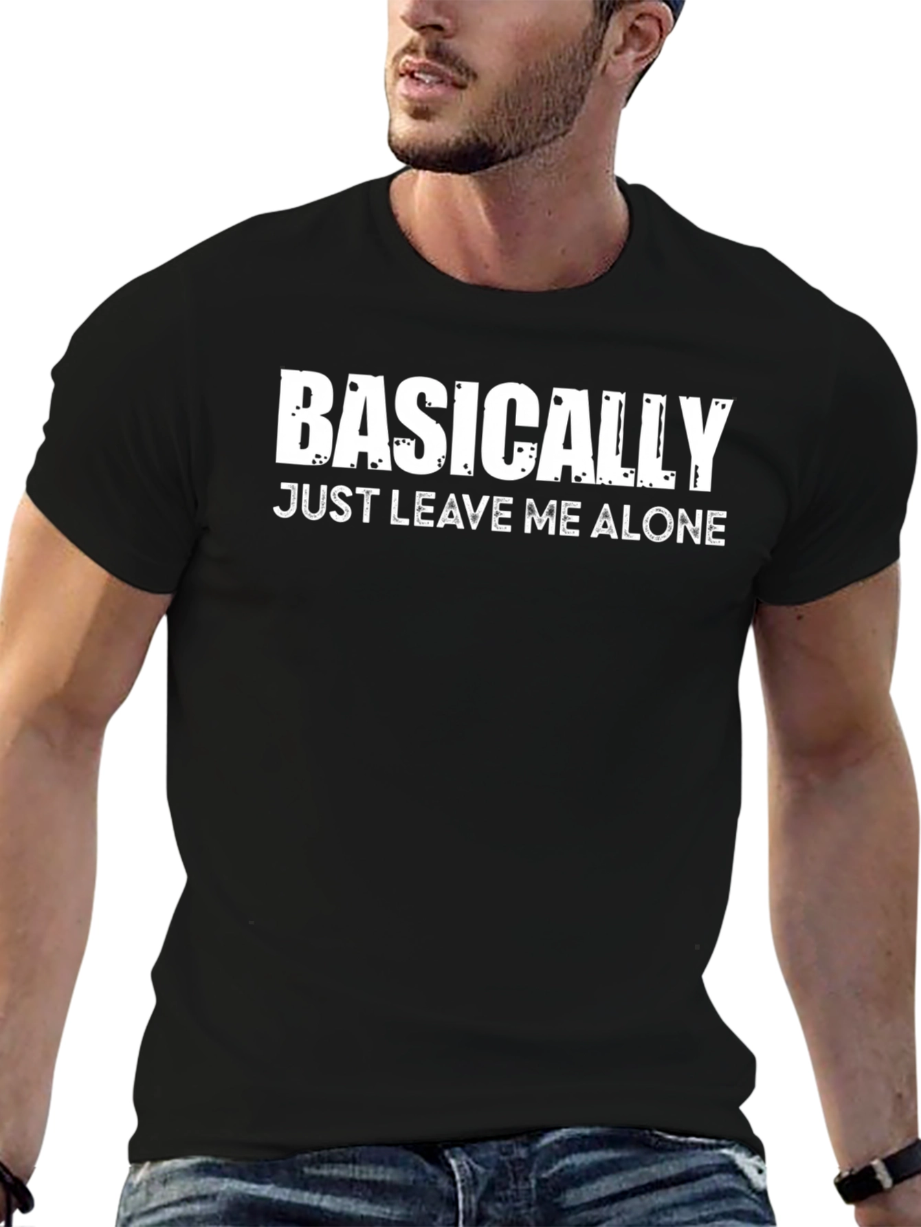 Camiseta Negra con Texto: Basically Just Leave Me Alone