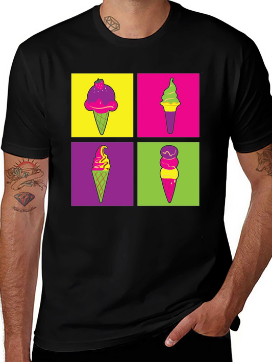 Camiseta Negra con Diseño Pop Art de Helados