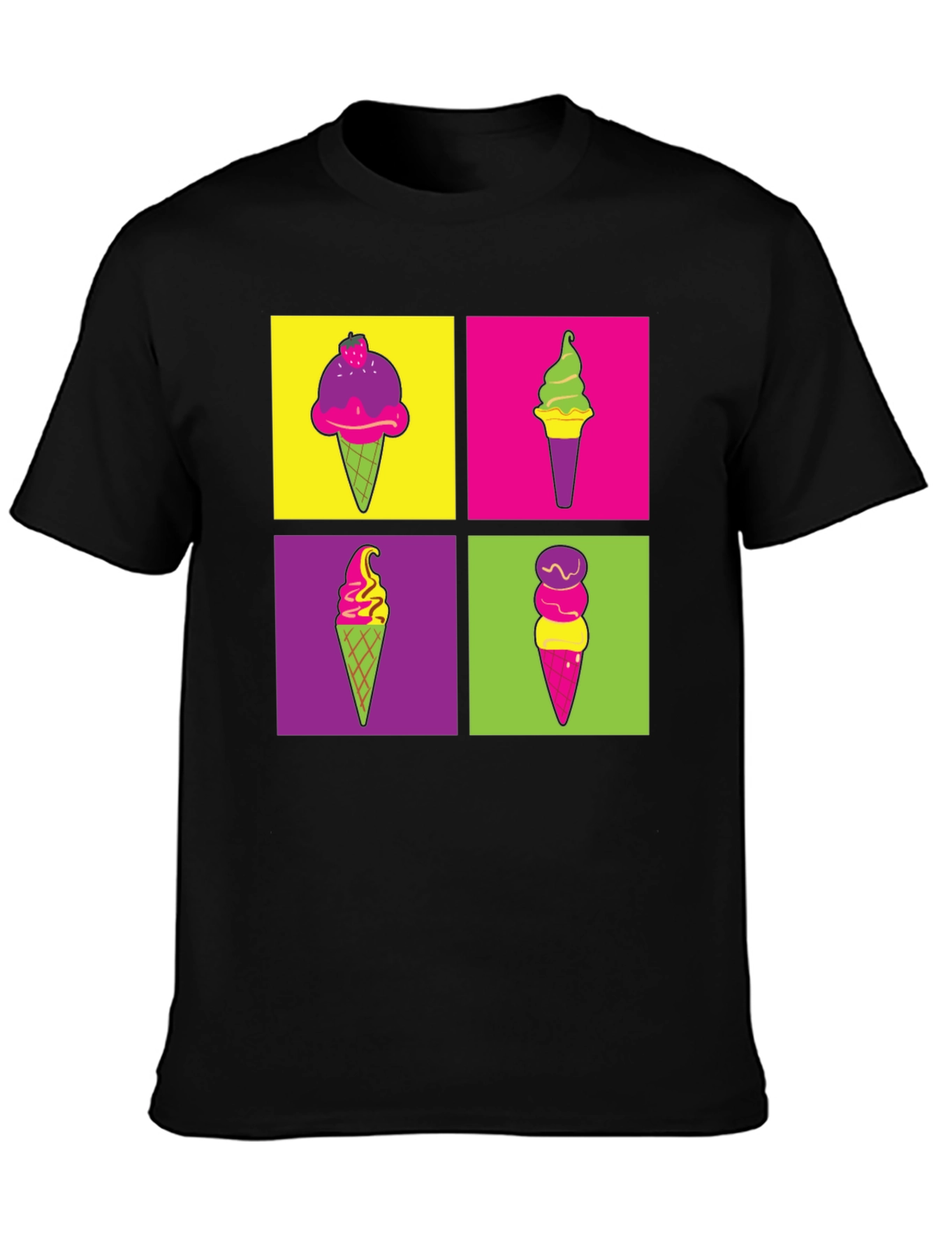 Camiseta Negra con Diseño Pop Art de Helados