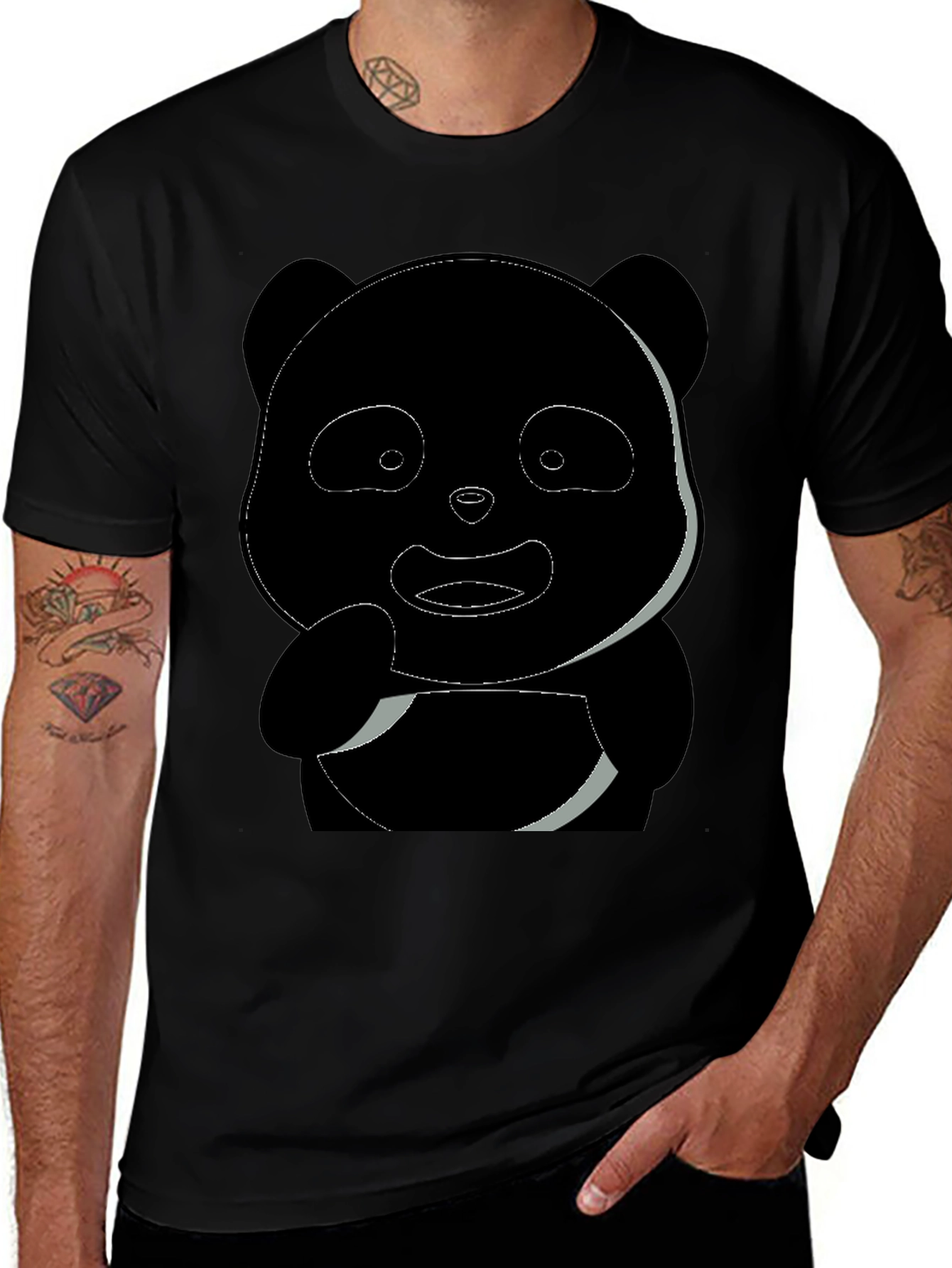 Camiseta Negra Panda Diseño Casual