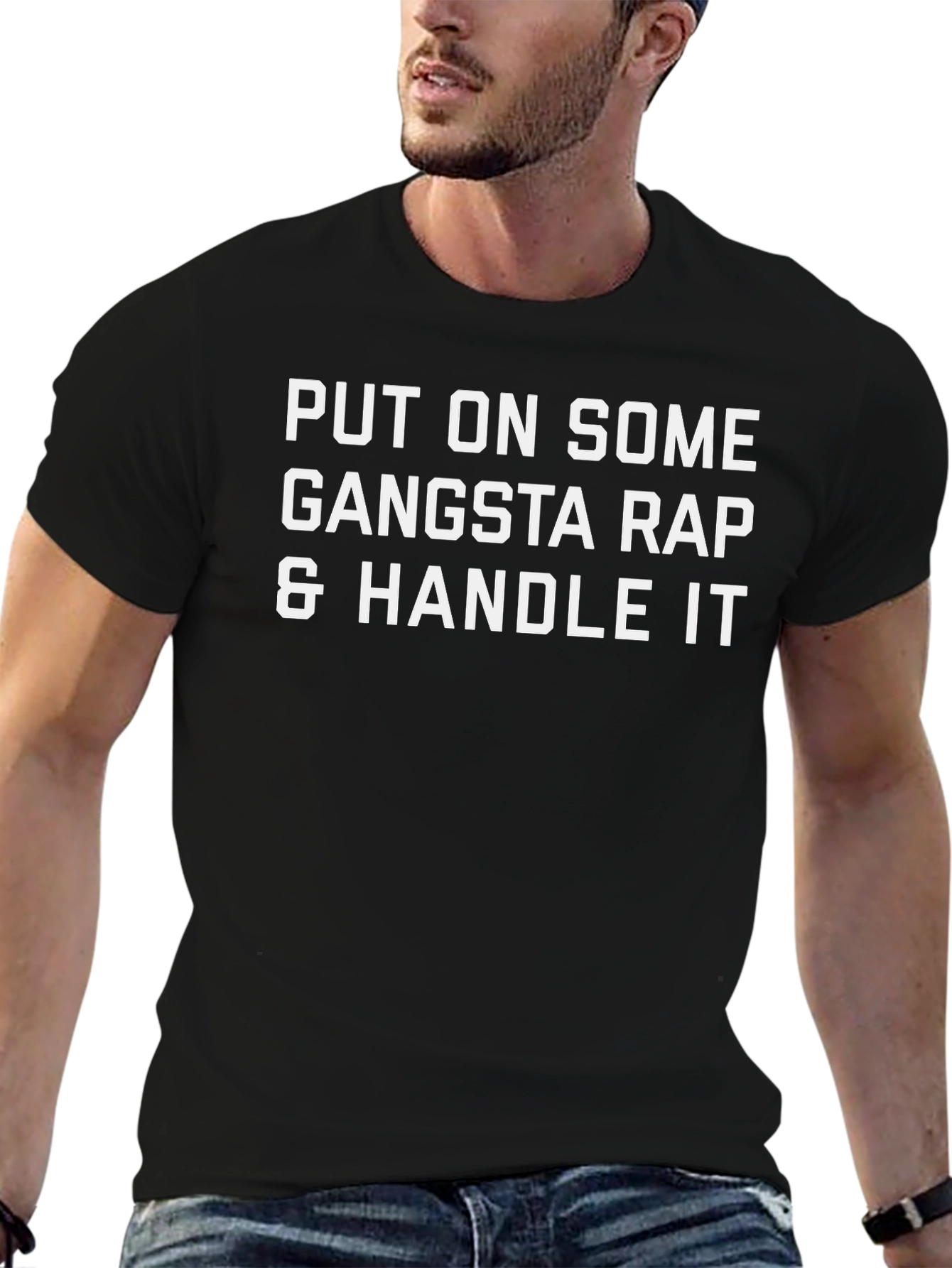 Camiseta Negra con Texto: Gangsta Rap