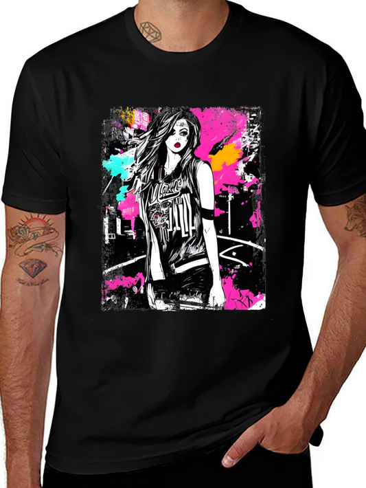 Camiseta Negra Estampada con Diseño Urbano