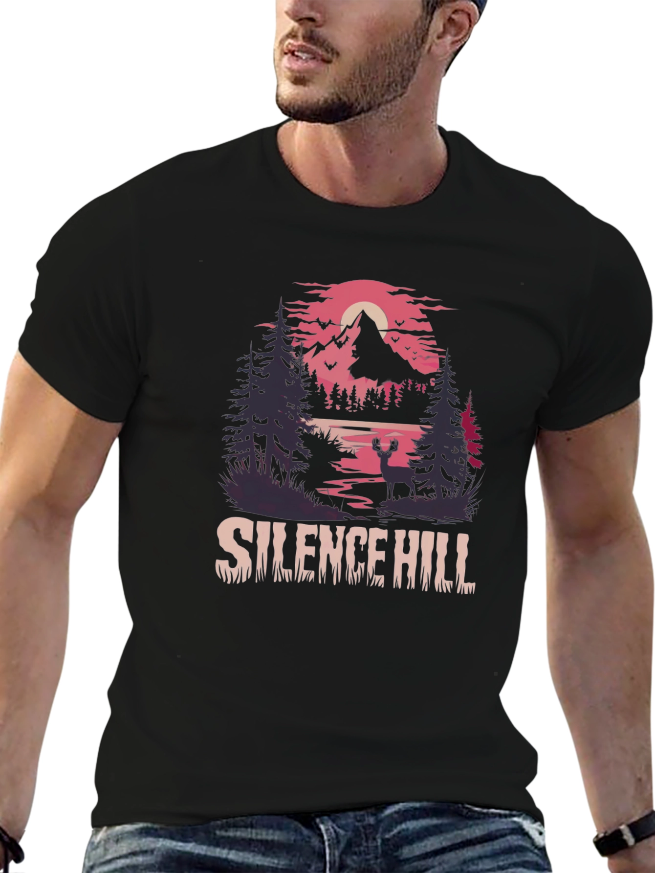 Camiseta Negra Silent Hill Estampada