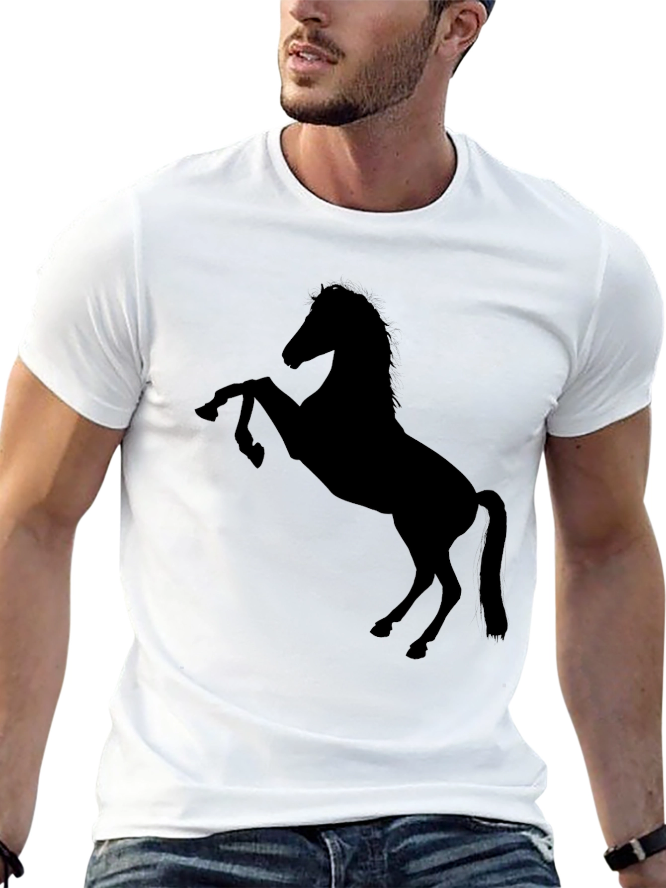 Camiseta Negra con Diseño de Caballo Salvaje