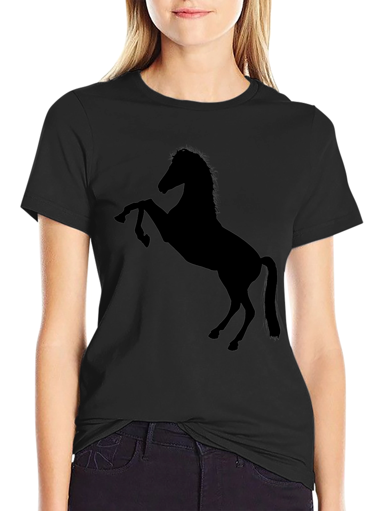 Camiseta Negra con Diseño de Caballo Salvaje