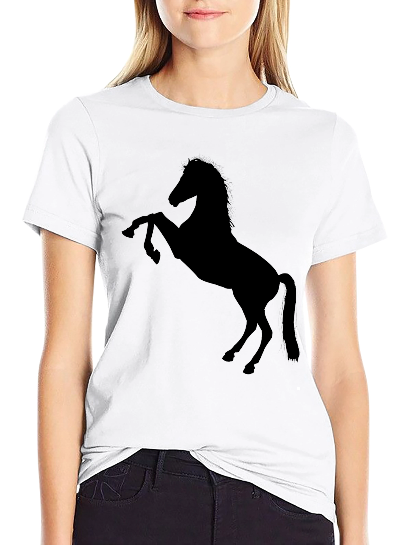 Camiseta Negra con Diseño de Caballo Salvaje