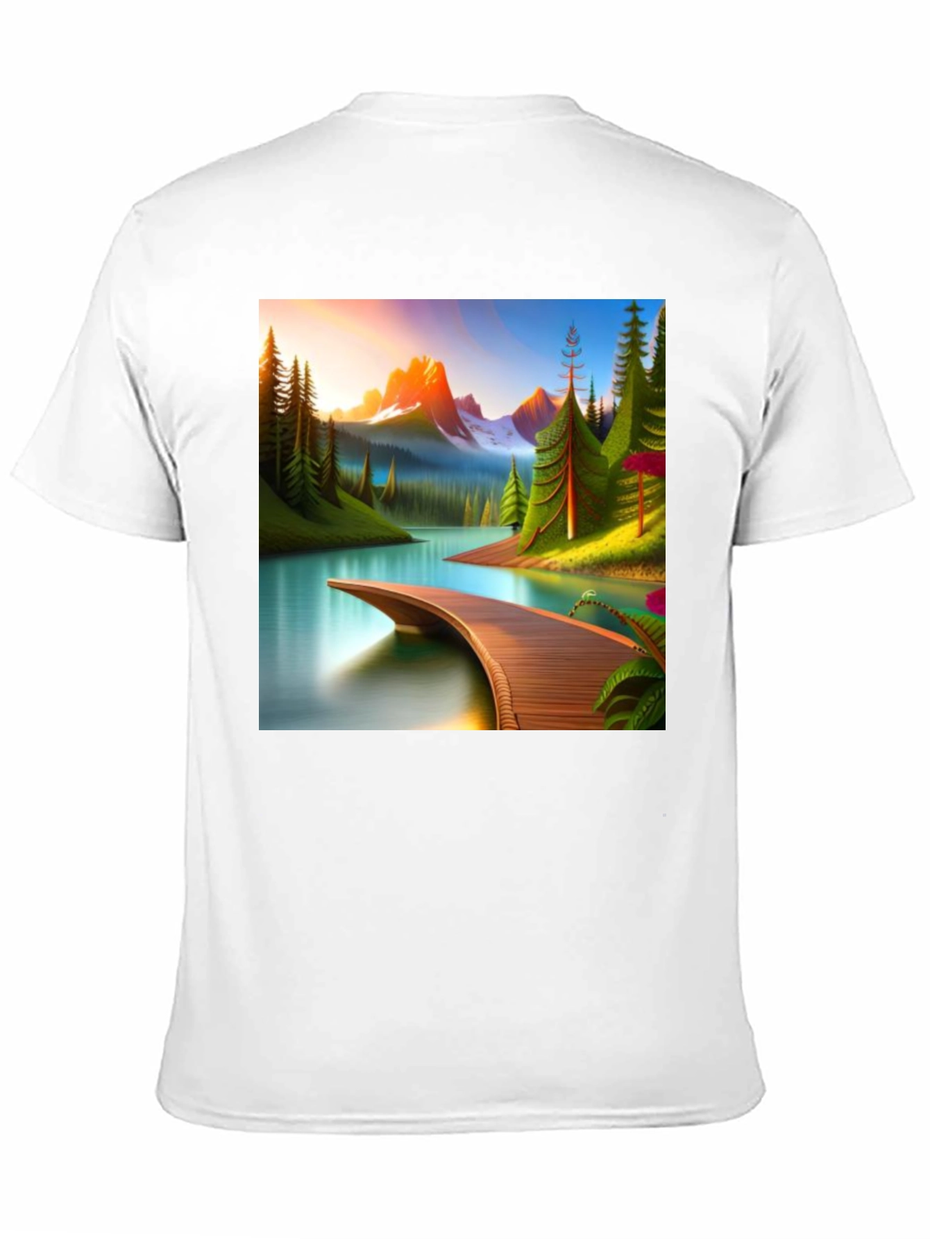 Camiseta Negra con Diseño de Paisaje Montañoso
