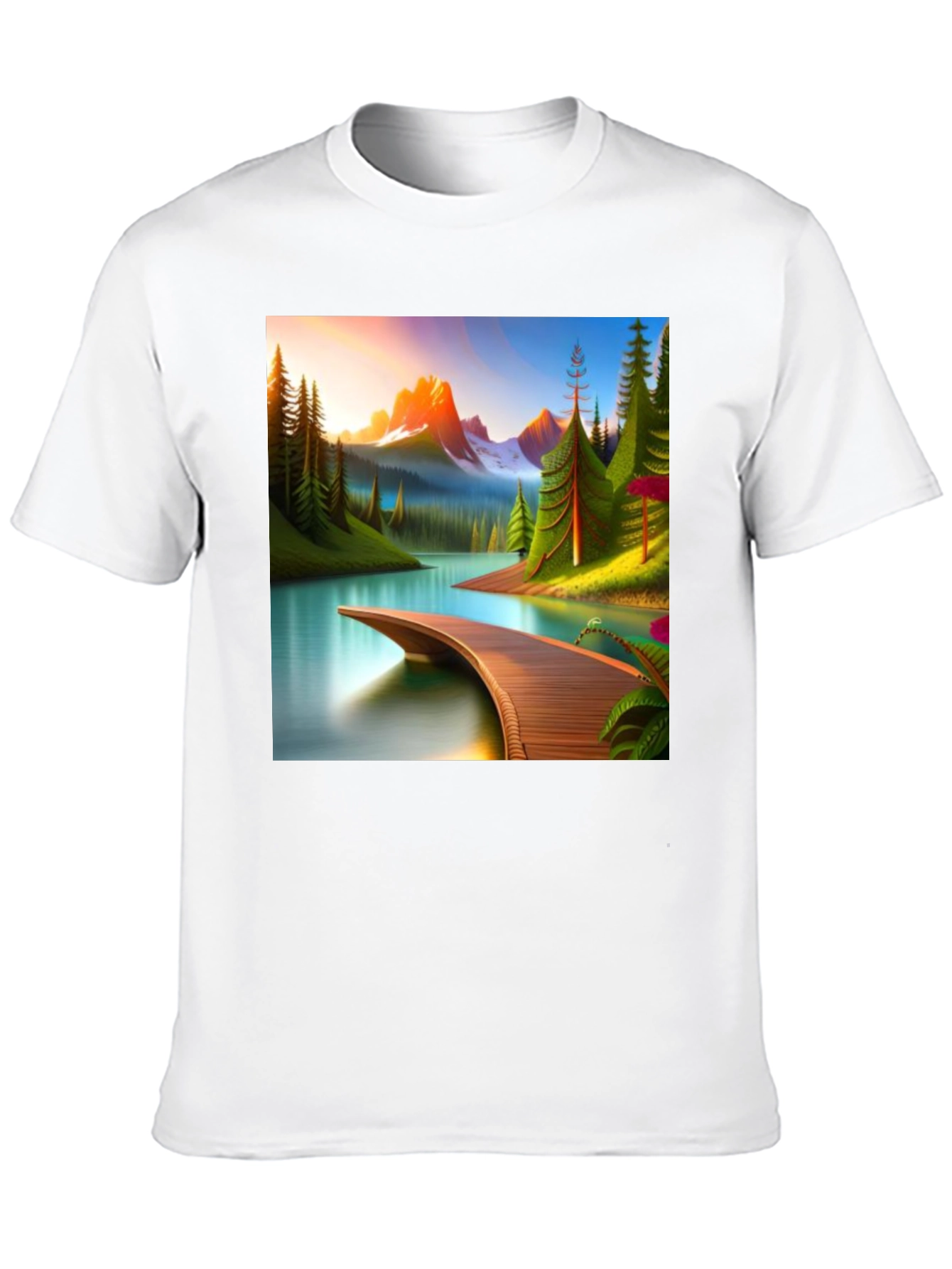 Camiseta Negra con Diseño de Paisaje Montañoso