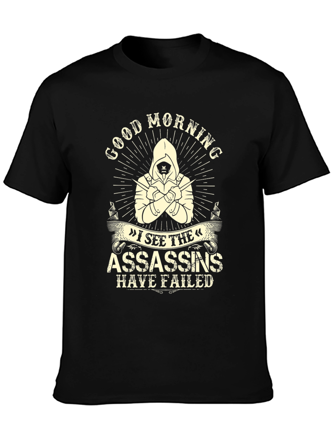 Camiseta negra con diseño Good Morning Assassins